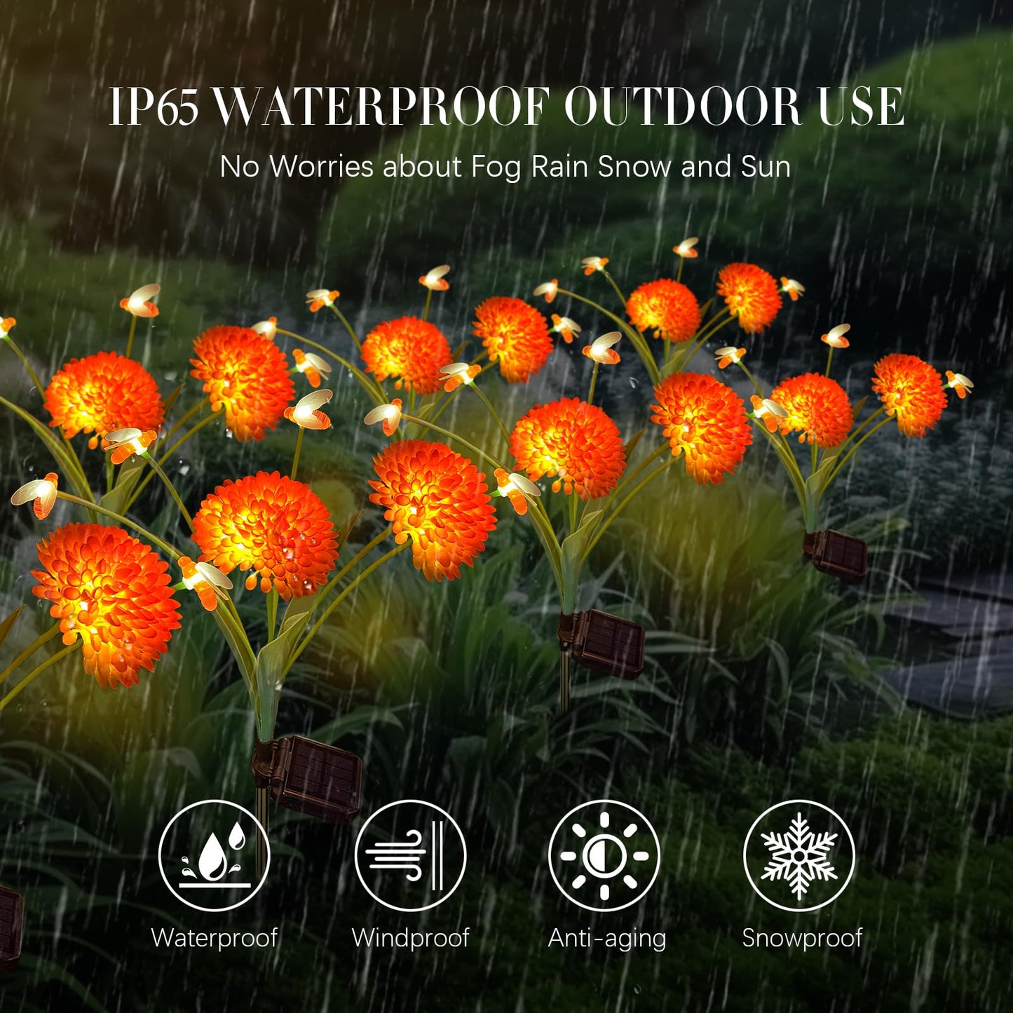 MRHEPHAESTUS Solar Garden Lights, 4 Pack Solar Swaying Bee Lights with Flowers, Warm White, FloralBee Theme, Decoration