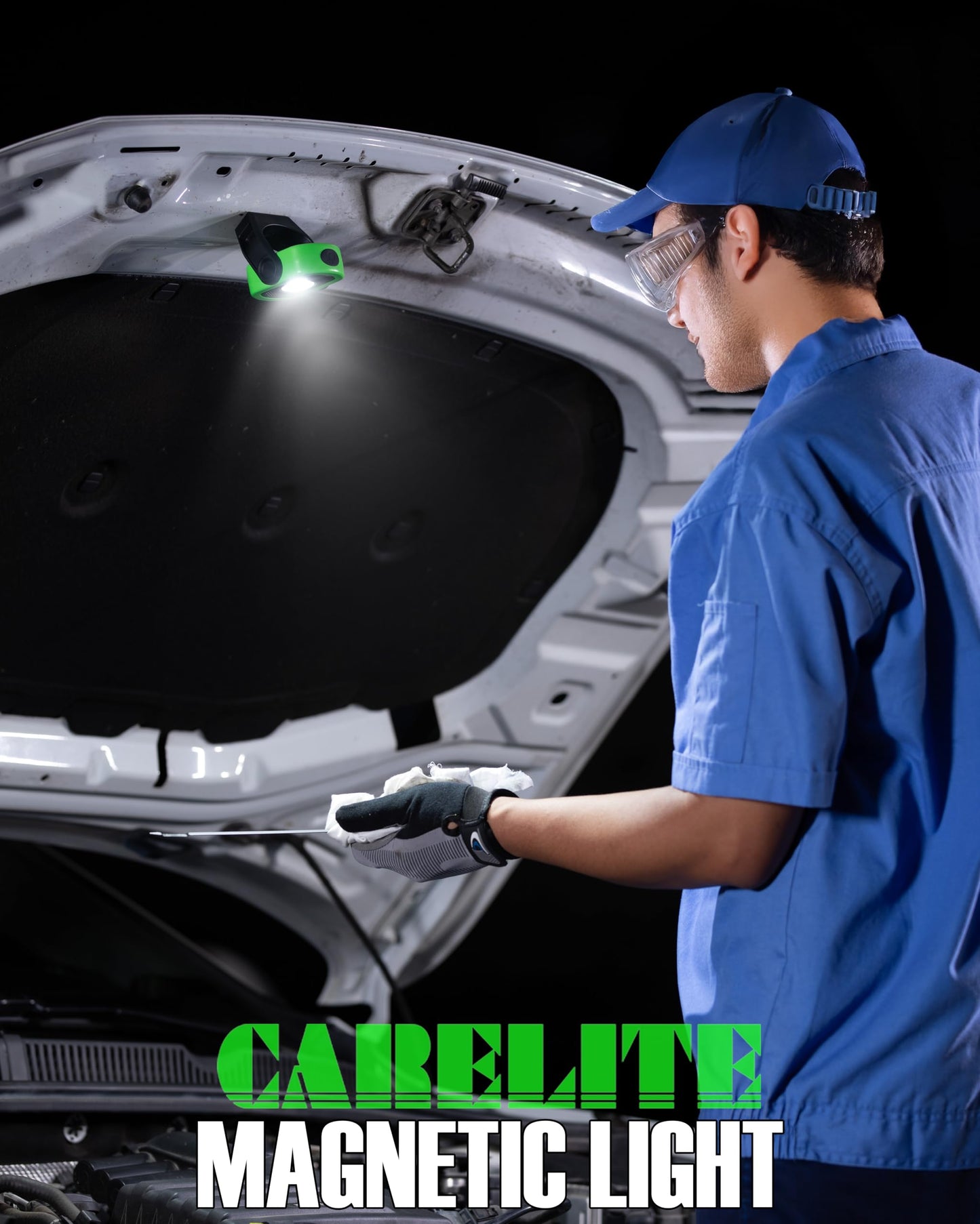 CARELITE Magnetic Work Light – 780 Lumen Compact Pocket Light, Rechargeable 3000mAh, 360° Pivot, Durable & Portable for Mechanics & Jobsites (Green, 1 Pack)