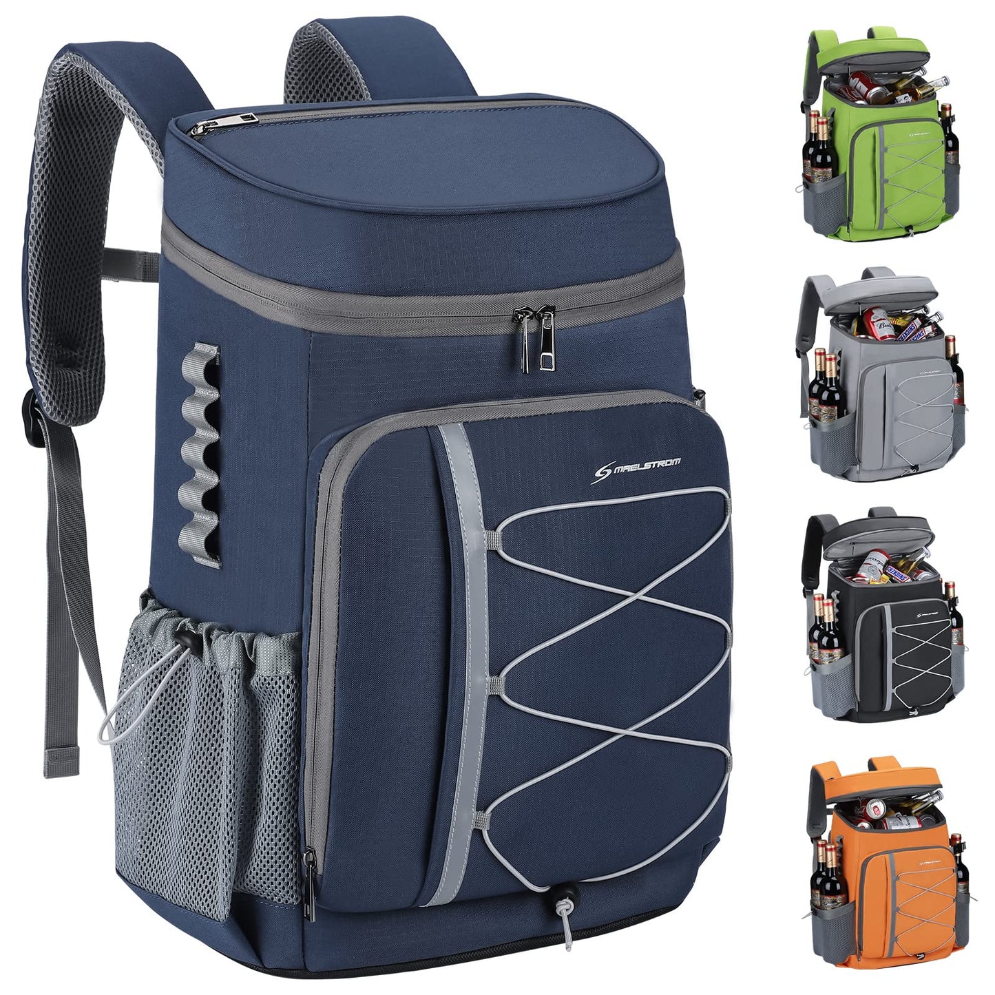 Maelstrom Cooler Backpack - 35/50 Can Insulated Soft Cooler Lunch Bag for Camping, Beach, Hiking & Shopping (Blue, 35 Can)