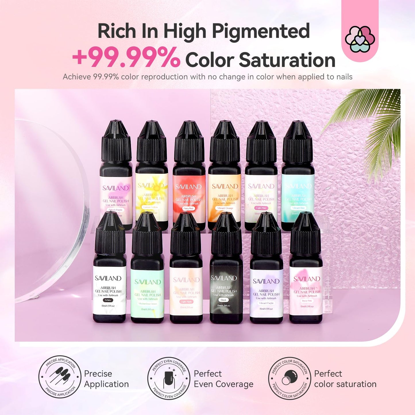 SAVILAND 12 vitality Colors 15ml Airbrush Gel Nail Polish Set With Fine Mist Nail For Color Spray Perfect Nail Art Design Without Dilution Soak Off Nails Gel Set For Beginners Profession French Nail Lover