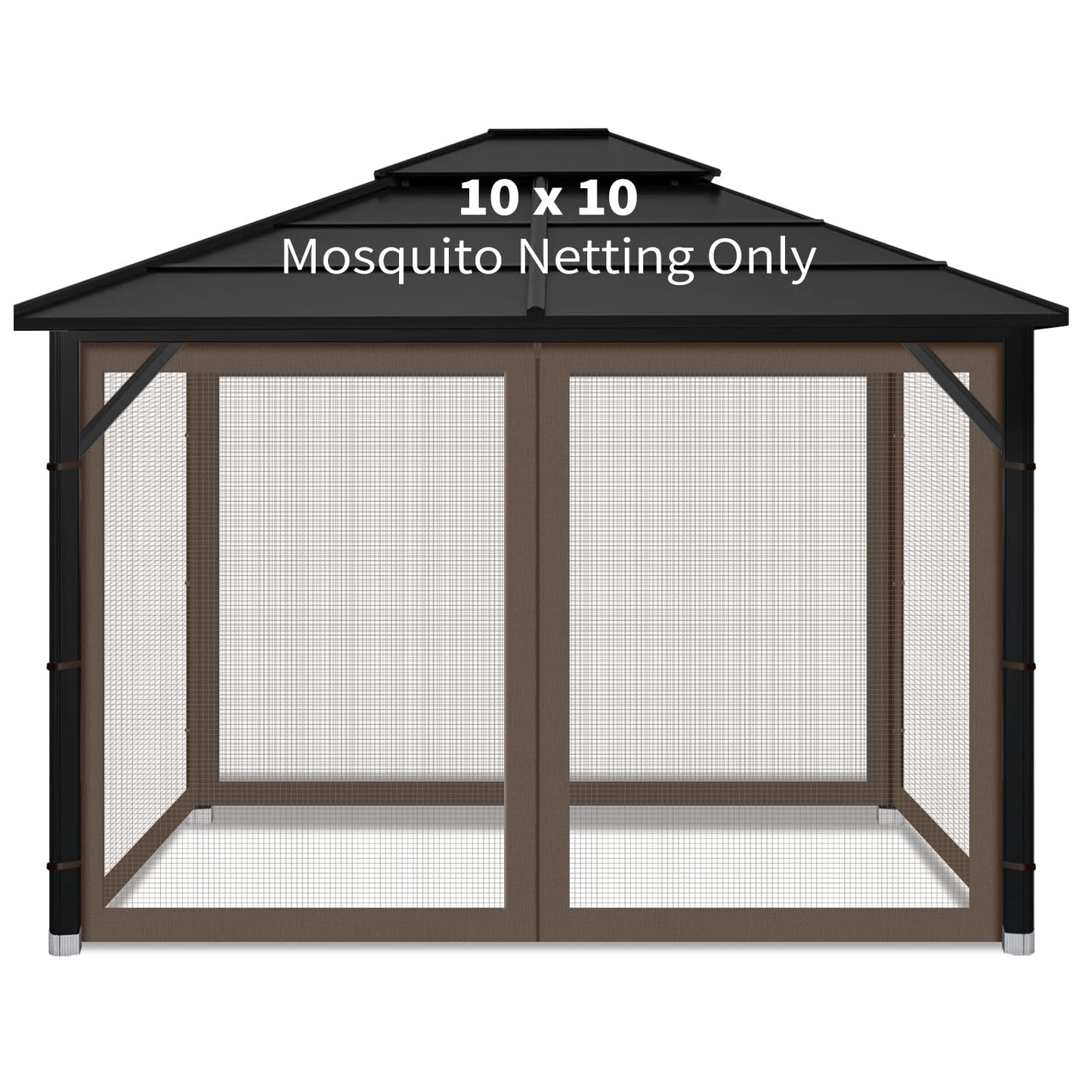 Gazebo Replacement Mosquito Netting Outdoor Universal Gazebo Canopy 4-Panels Screen Sidewalls with Zipper for Patio Garden Yard Backyard (Mosquito Net Only) (10x10, Coffee)