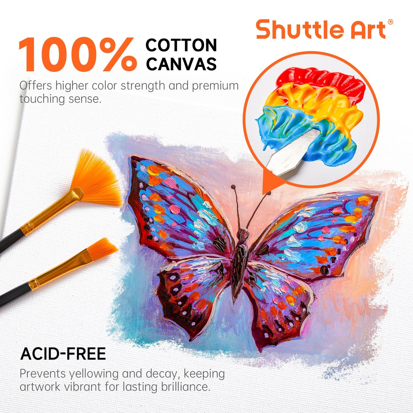 Shuttle Art Painting Canvas Panel, 52 Multi Pack, 5x5, 6x6, 8x8, 10x10 inch (13 PCS of Each), 100% Cotton Art Canvas Board Primed White, Blank Canvas for Kids Adults for Acrylic Oil Painting