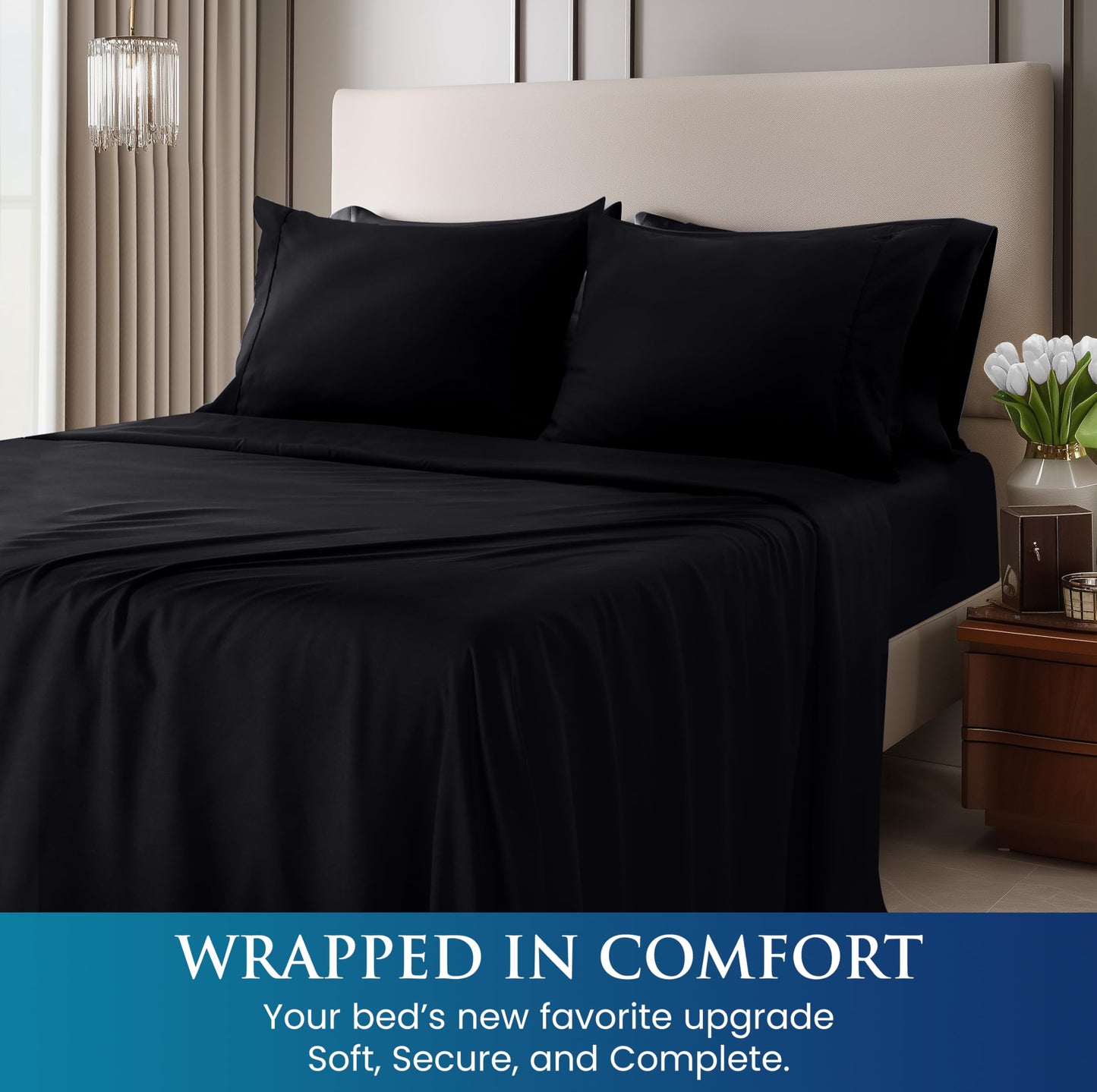 Utopia Bedding King Sheet Set - Brushed Microfiber - Soft Bed Sheets for King Size Bed - Luxury Bedding Sheets with Fitted Sheet, Flat Sheet & 2 Pillow Cases - Deep Pocket (Black)