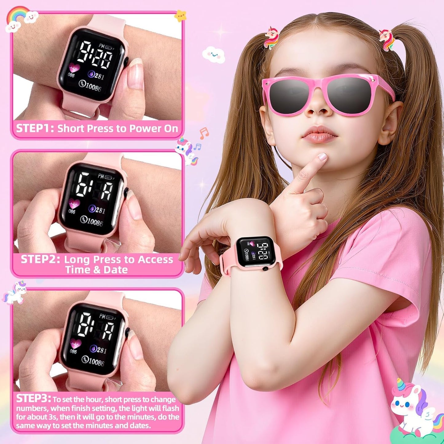 Hohosunlar Play Purse for Little Girls Toddlers, Kids Handbag w/ Pretend Makeup, DIY Unicorn Water Bottle, Toy Phone, Watch, Wallet Cards Stickers, Princess Christmas Birthday Gift Toy for Girls 3-12