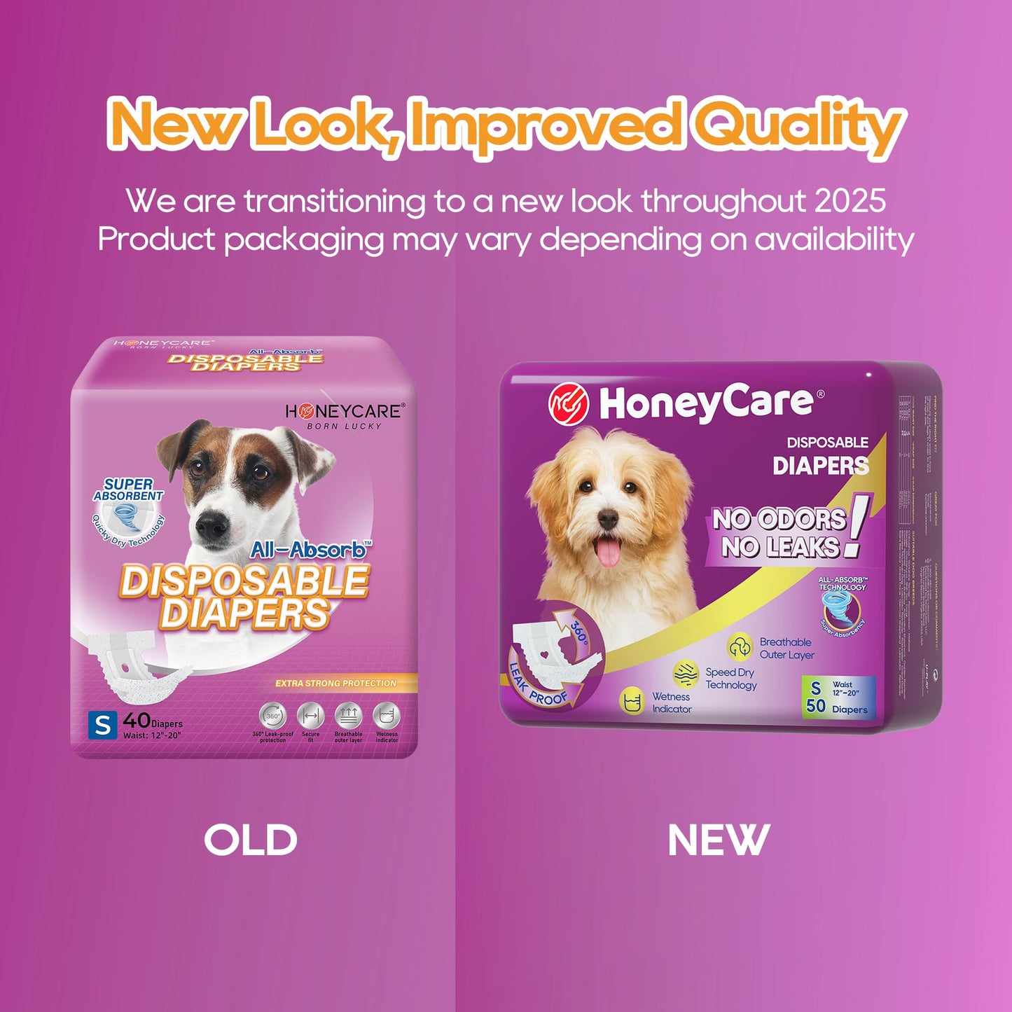 HONEY CARE All-Absorb Disposable Female Dog Diapers Small Size, Improved, 40 Count, Super Absorbent, Breathable, Wetness Indicator, WHITE AND BLUE , S (Pack of 1)