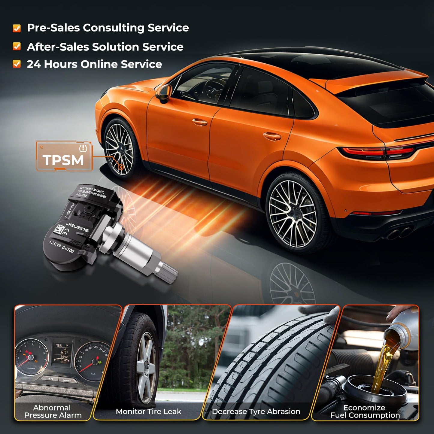 TPMS Sensor, 433MHZ Tire Pressure Monitoring Sensor fit for Hyundai Sonata Veloster Kona Elantra, fit for Kia Niro Soul, Pre-Programmed TPMS Sensor Replaces 52933-D4100 52933F2000 52933D9100 4 Pack