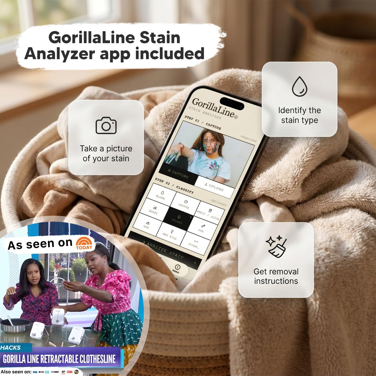 GorillaLine - Retractable Clothesline Indoor Outdoor Clothes Line - Heavy Duty Clothes Drying Laundry Line - Wall Mounted Drying Rack - Air Dry Clothing