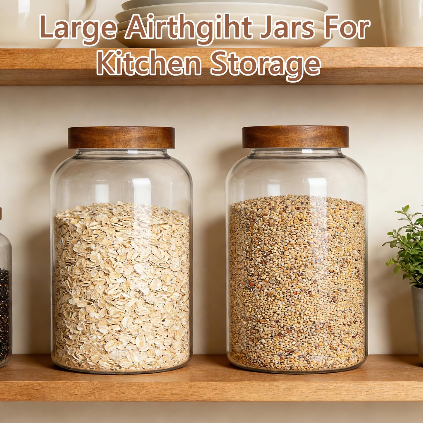 KEYWING 1 Gallon Large Glass Jars With Airtight Lid, 2Pcs Glass Food Storage Containers With Lids, Flour Rice Contianers for Pantry Kitchen Organization Egg Cookie Sugar Cereal