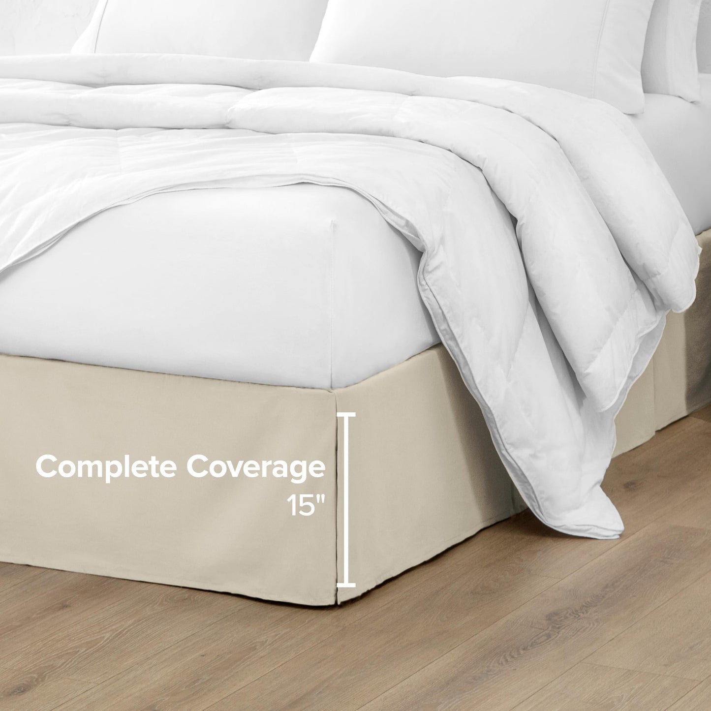 Bare Home Bed Skirt Double Brushed Premium Microfiber, 15-Inch Tailored Drop Pleated Dust Ruffle, 1800 Ultra-Soft Collection, Shrink and Fade Resistant (Queen, Sand)