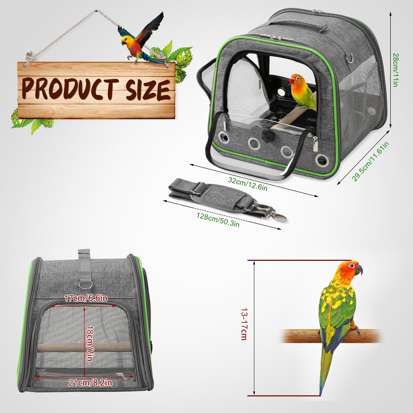 Suertree Upgraded Small Bird Carrier, Lightweight and Portable Travel Bird Cage with Stand and Easy Clean Tray, Parrot Parakeet Carrier Travel Cage