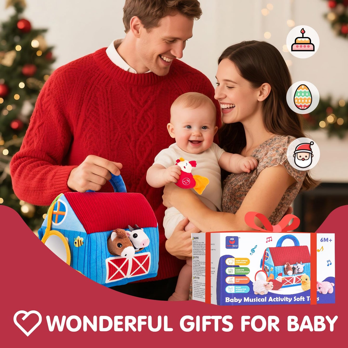 hahaland Baby Toys 6-12 Months - Surprise Barn with Stuffed Farm Animals with Real Sounds & Word Repeats, Mirror- Sensory Toy Montessori Toys for 6 Month Old Baby 1 Year Old Boy Girl