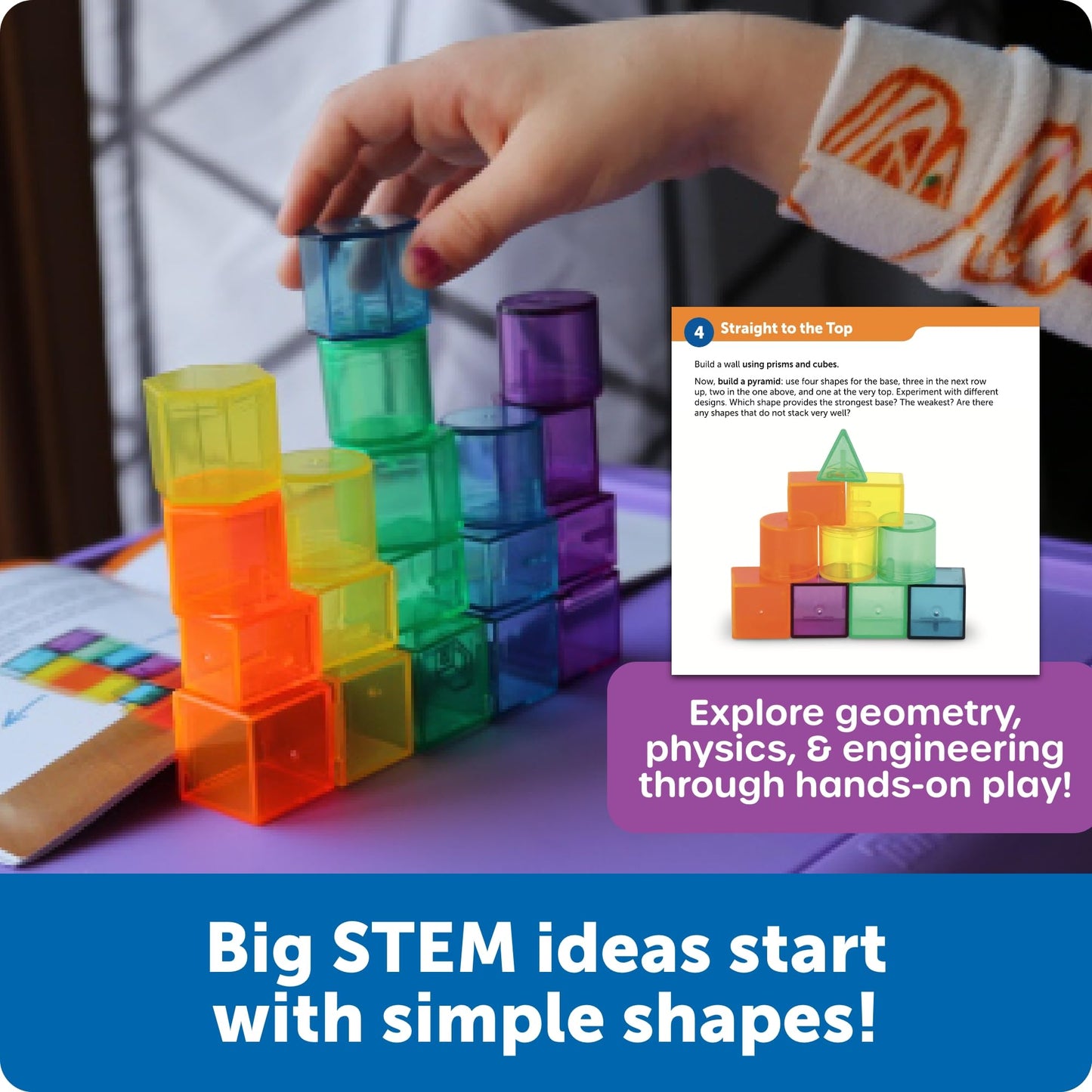 Learning Resources STEM Explorers GeoShape Challenge - 3D Geometry School Shapes, Montessor Math Manipulatives, Critical Thinking, STEM Homeschool, Classroom Must Haves, Teacher Supplies