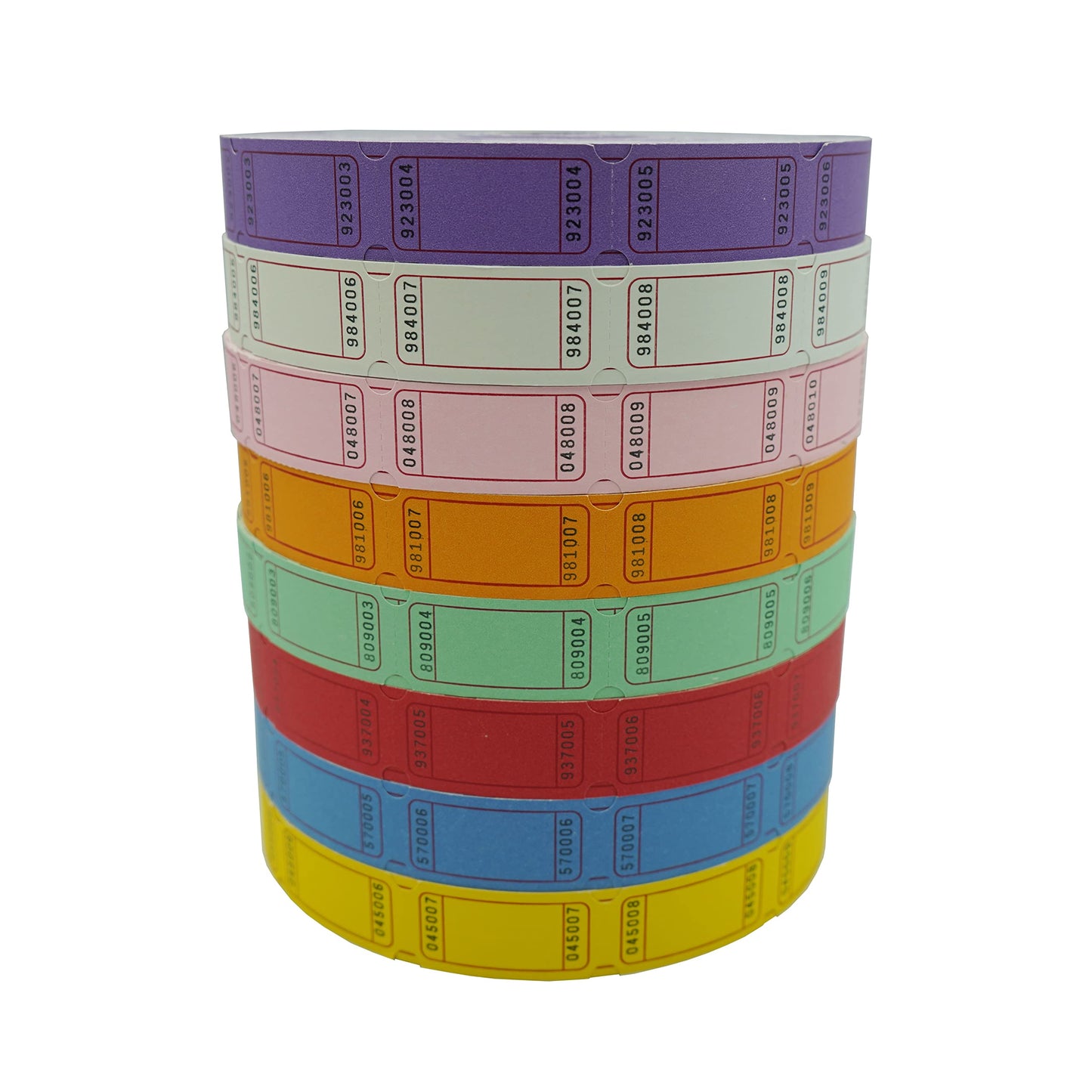 DNB 16000 Pcs Raffle Tickets - 8 Color Set of 2000 Pcs 2 x 1 Inch Single Roll Consecutively Numbered Blank Tickets - Pink/Red/White/Green/Blue/Yellow/Orange/Purple