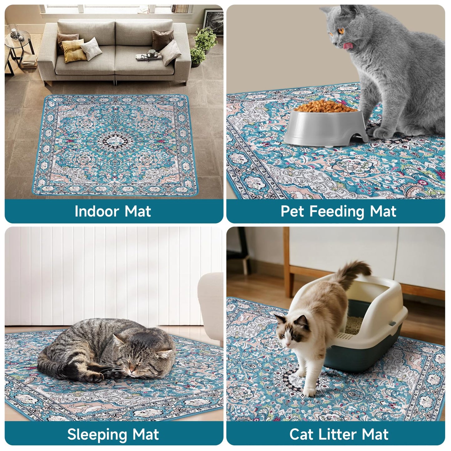 YOSEPATI 2 PCs 104x92 cm Cat Litter Mat, Washable Kitty Litter Trapping Mat, Reusable Litter Mats for Cats, Waterproof & Non-Slip Compatible with Cat Box, Kitten Feeding Mats, Easy to Clean