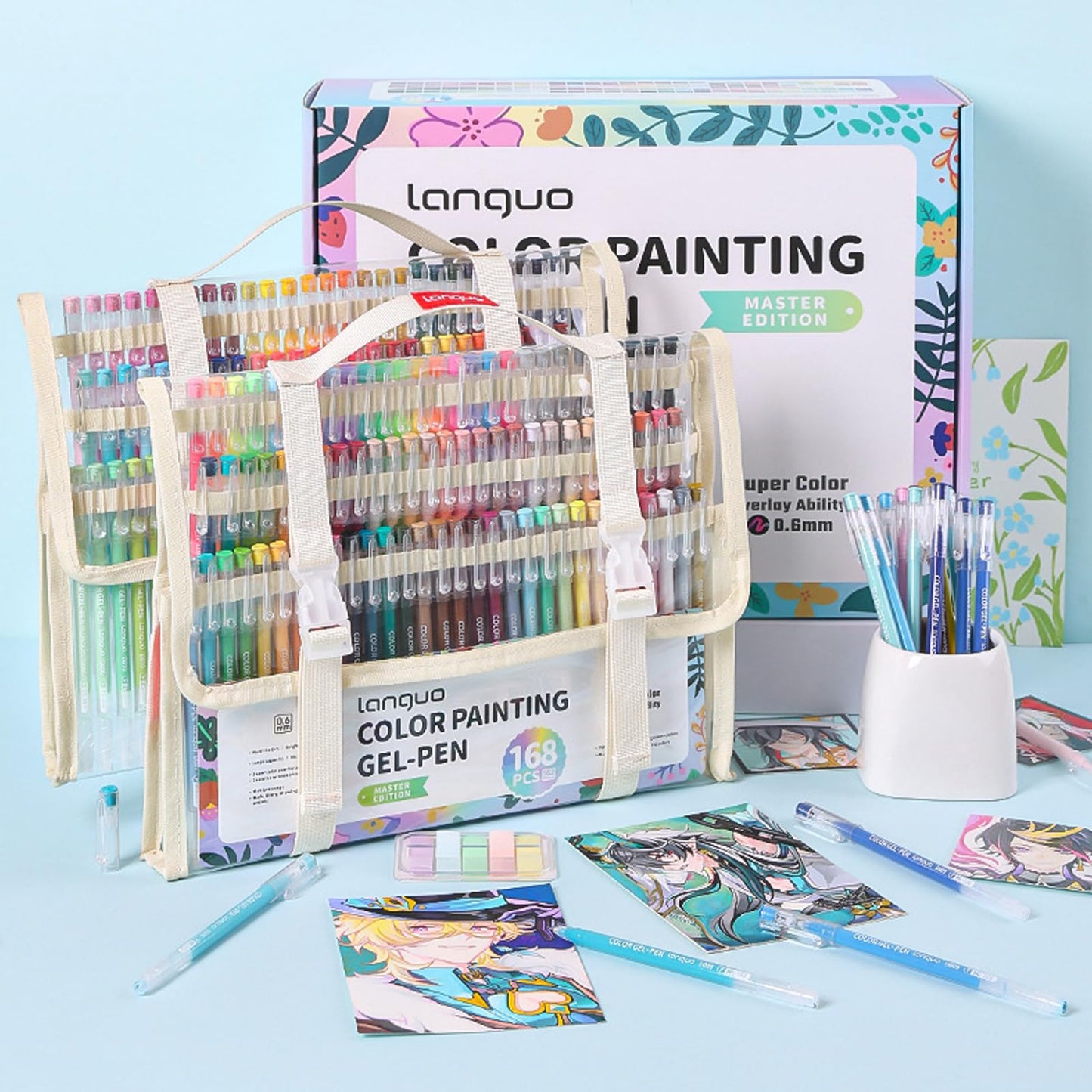 168Pcs 162 Colors Gel Pens Set，0.6mm Fine Point Quick-Drying Ink with Exquisite Transparent Storage Bag for Adult Coloring & Journaling, Drawing & Office