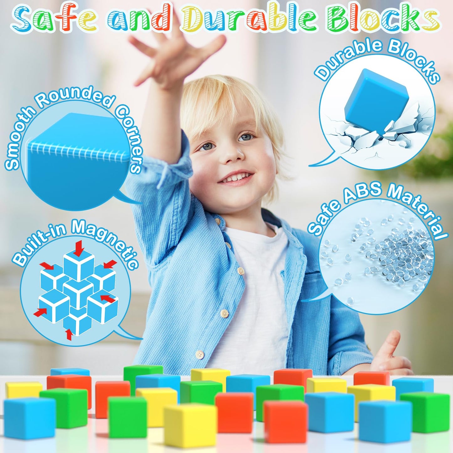 Magnetic Blocks, 28 Pieces 1.34 inch Large Magnetic Building Blocks, 3D Magnetic Cubes for Toddlers, Preschool Educational Construction Kit, Sensory Montessori Toys Kids Blocks for Boys Girls