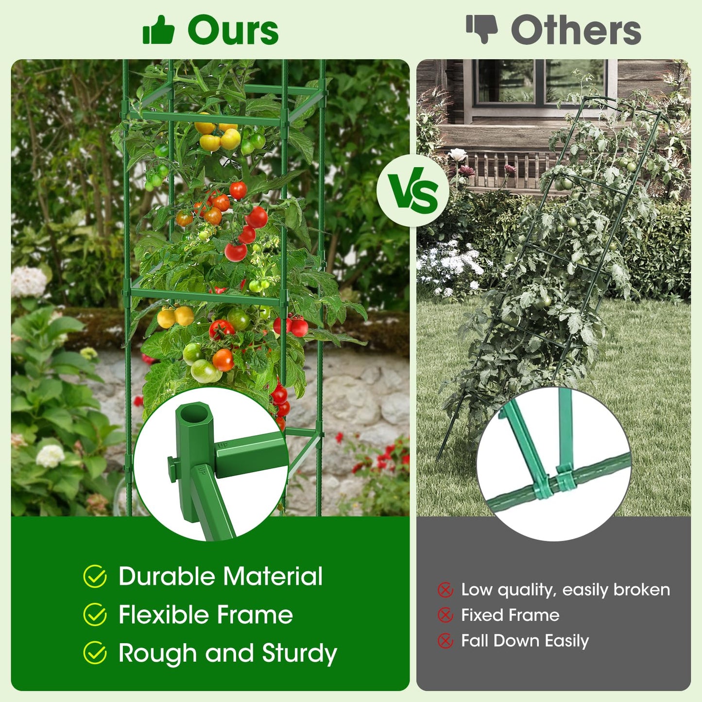 MQJIZHI 3 Pack Tomato Cages for Garden, Upgraded Adjustable Tomato Trellis for Raised Garden Beds up to 55in/140cm, Heavy Duty Plant Support for Climbing Vegetables, Flowers & Fruits(Square)