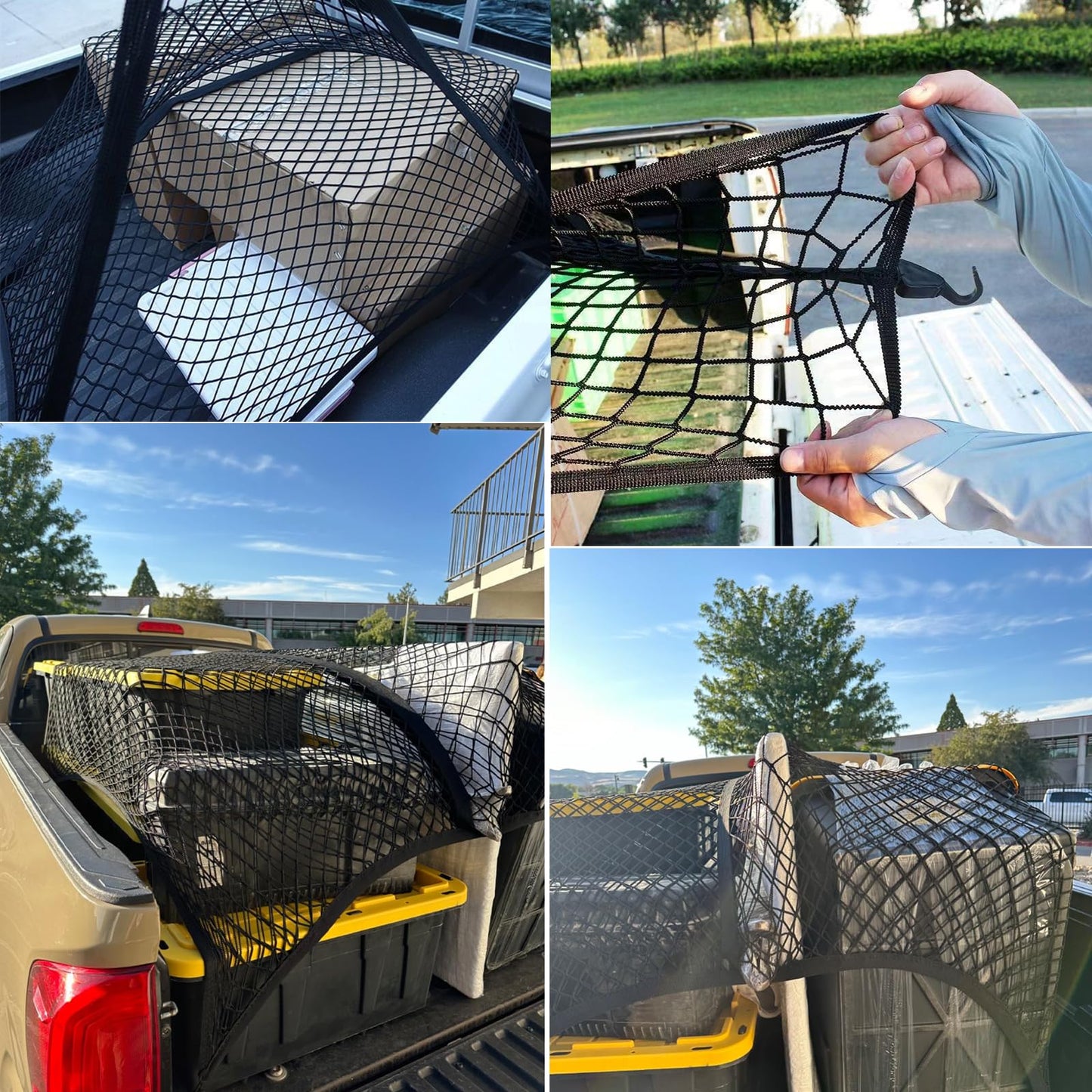 Cargo Net for Pickup Truck Bed, Double-Layer Elastic Cargo Net Stretchable Mesh Organizer for Pickup, Suitable for Daily Light Loads of Trucks, Up to 2X Elastic from 4x4 FT Stretches to 7x7 FT