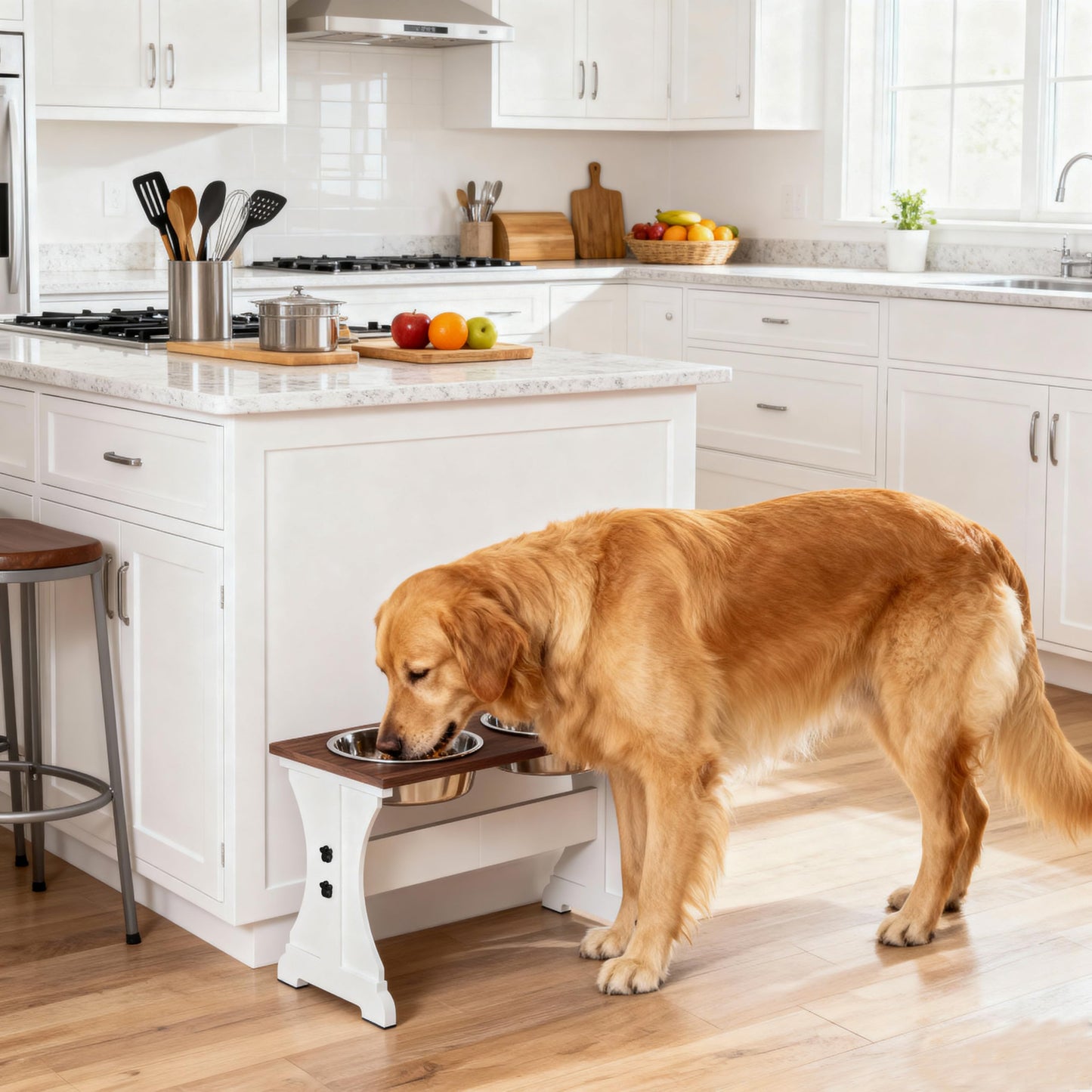 Piskyet Elevated Dog Bowls,Farmhouse Dog Bowls Stand, Raised Dog Bowl with 2 Stainless Steel Wooden (Farmhouse Style, 13.8" H_9 Cups Bowl)