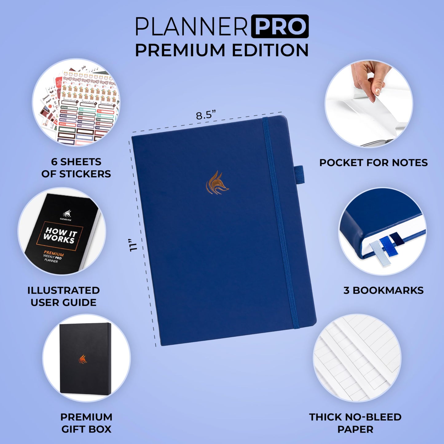 Clever Fox Planner Pro Premium Edition – Luxurious Weekly & Monthly Planner + Budget Planner Organizer for Productivity & Reaching Goals, Undated, A4 Hardcover + Keepsake Box – Navy Blue