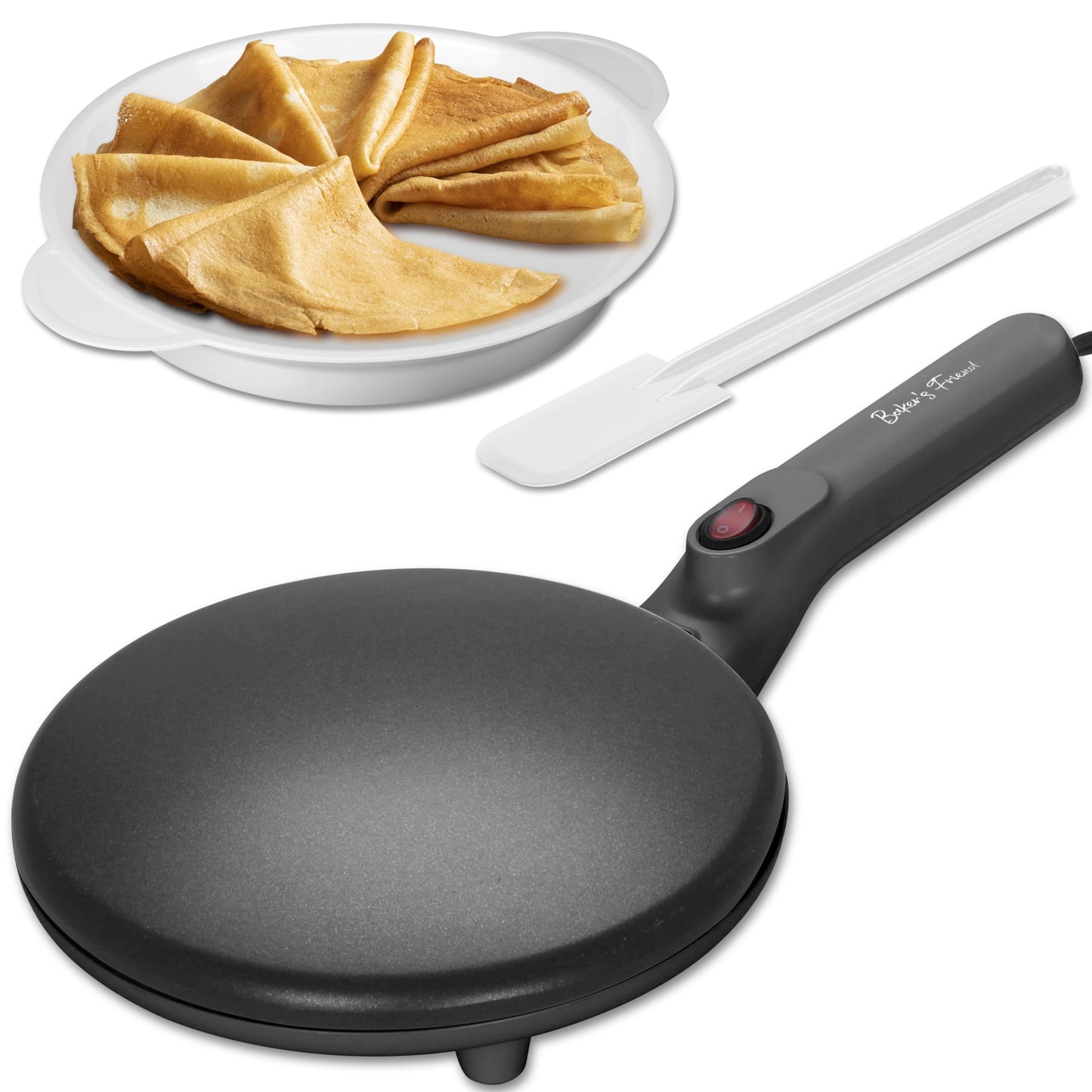 Baker's Friend Crepe Maker Machine with Auto Power Off, Portable Crepe Maker with Non Stick Dipping Plate, Automatic Temperature Control (Graphite)