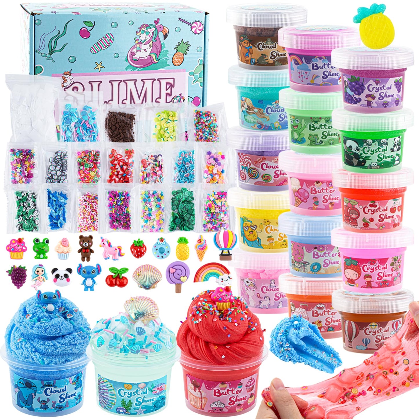 Okaybee 18 x 80 mL Big Premade Slime Kit, 48 FL OZ Slimes Includes Butter, Clear, Cloud Slime, Slimes Party Favors for Kids, Sensory Experience Toy, Birthday Easter Halloween Girls Gift & Boys Gift