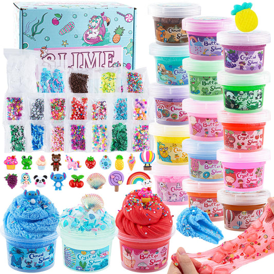 Okaybee 18 x 80 mL Big Premade Slime Kit, 48 FL OZ Slimes Includes Butter, Clear, Cloud Slime, Slimes Party Favors for Kids, Sensory Experience Toy, Birthday Easter Halloween Girls Gift & Boys Gift