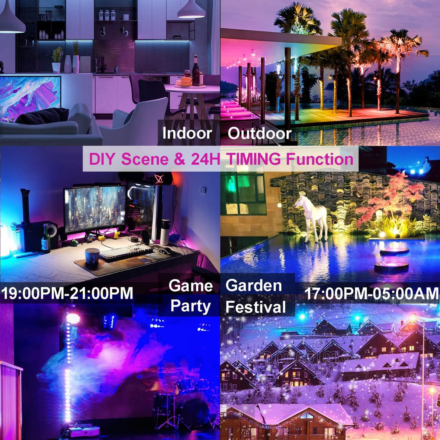 LED Flood Light Outdoor 800W Equivalent, Bluetooth Smart Color Change Landscape Lighting, DIY-Scene+RGB Colors+Warm White 2700K -APP & Group Control & Timing, IP66 Waterproof US 3-Plug Up Light 4Pack