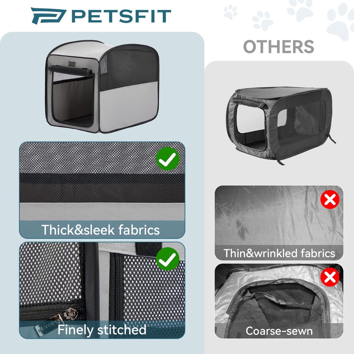 Petsfit Travel Dog Crate，Pop Up Dog Crate for Medium Large Dogs，Waterproof Pet Cage Soft Dog Kennel for Indoor/Outdoor，Lightweight Dog Carrier for Travelling，Grey