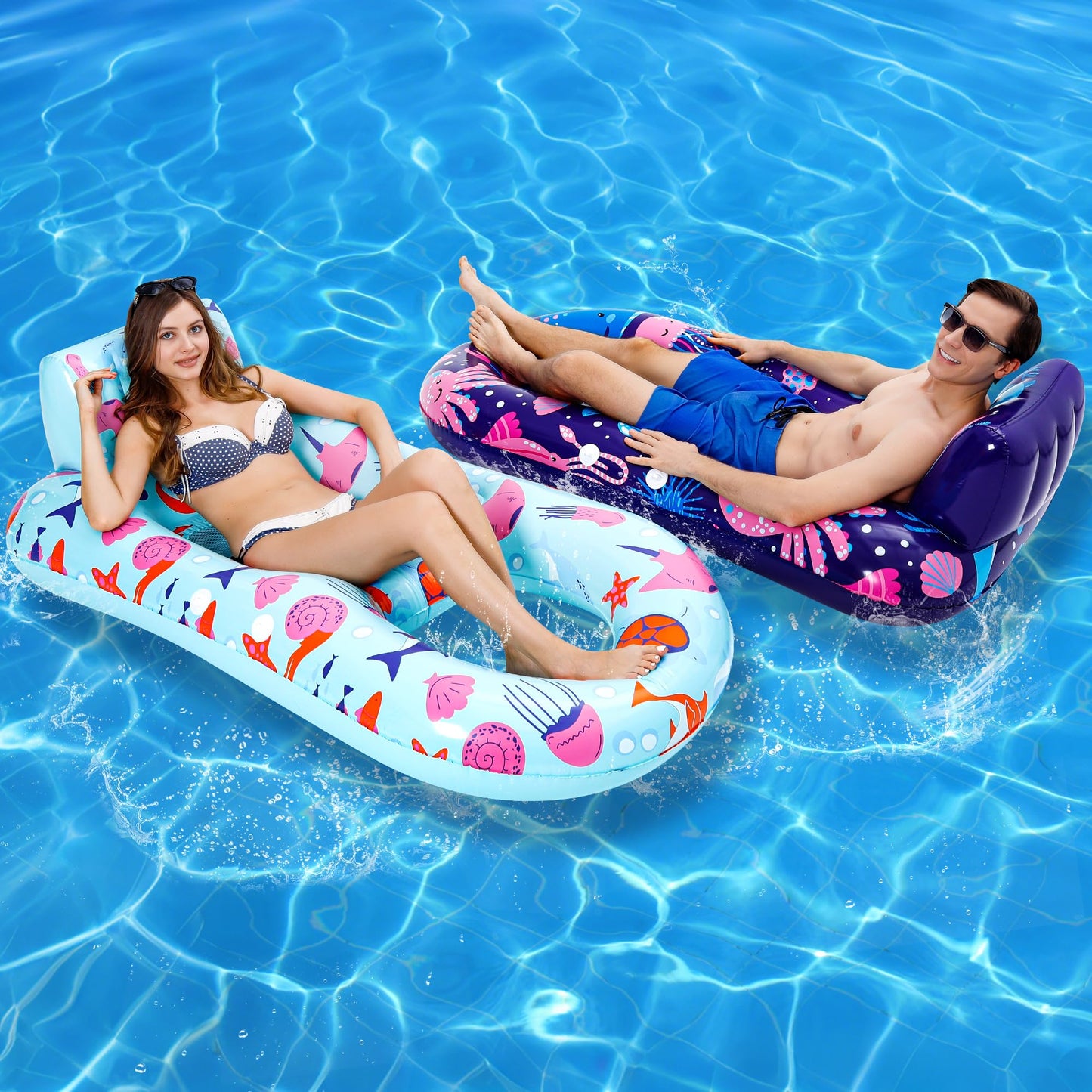 PuppyuWill 2 Pack Pool Floaties for Adults,Inflatable Pool Lounger Float Heavy Duty with Cup Holder, Backrest & Footrest Pool Lounge Float Extra Large Pool Rafts for Adults Beach Lake Party