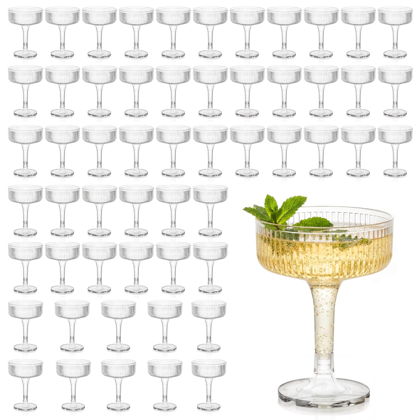 Houmury 56 Pcs 7oz Plastic Wine Glasses Unbreakable Wedding Plastic Champagne Flutes Goblet Glasses Reusable Clear Acrylic Martini Drinkware for Birthday Party (56, Clear)