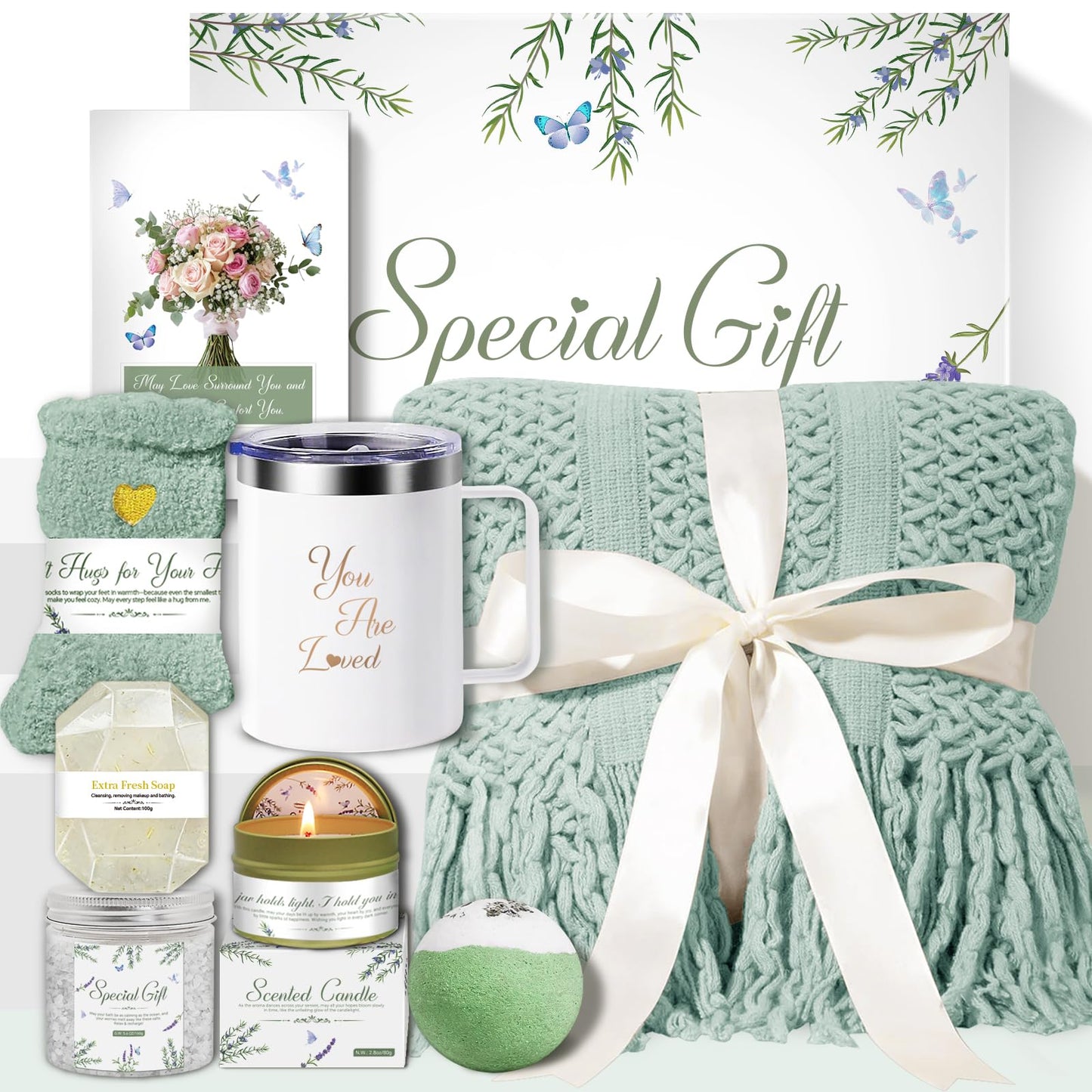 Gift Baskets for Women, Comfort Get Well Soon Gift Basket, Mothers Day Gifts for Mom Her Girlfriend Wife, Self Care Gifts for Women, Mom, Sister, Sympathy Birthday Care Package Spa Set with Blanket