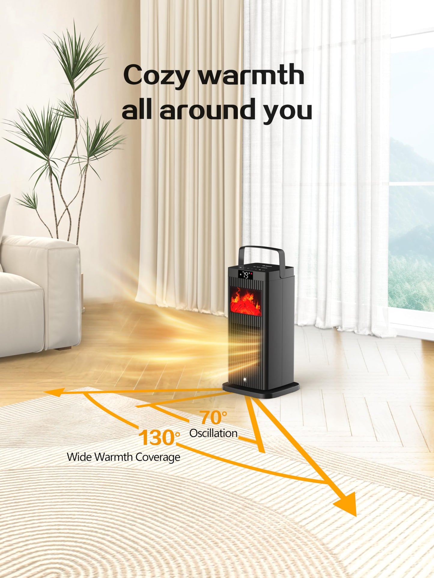2026 New Version Space Heater, ETL & UL Certified Portable Space Heaters with Flame Effect 1500W Oscillating Electric PTC Ceramic Room Heater for Indoor Use,Bedroom,Office,Desk,Garage