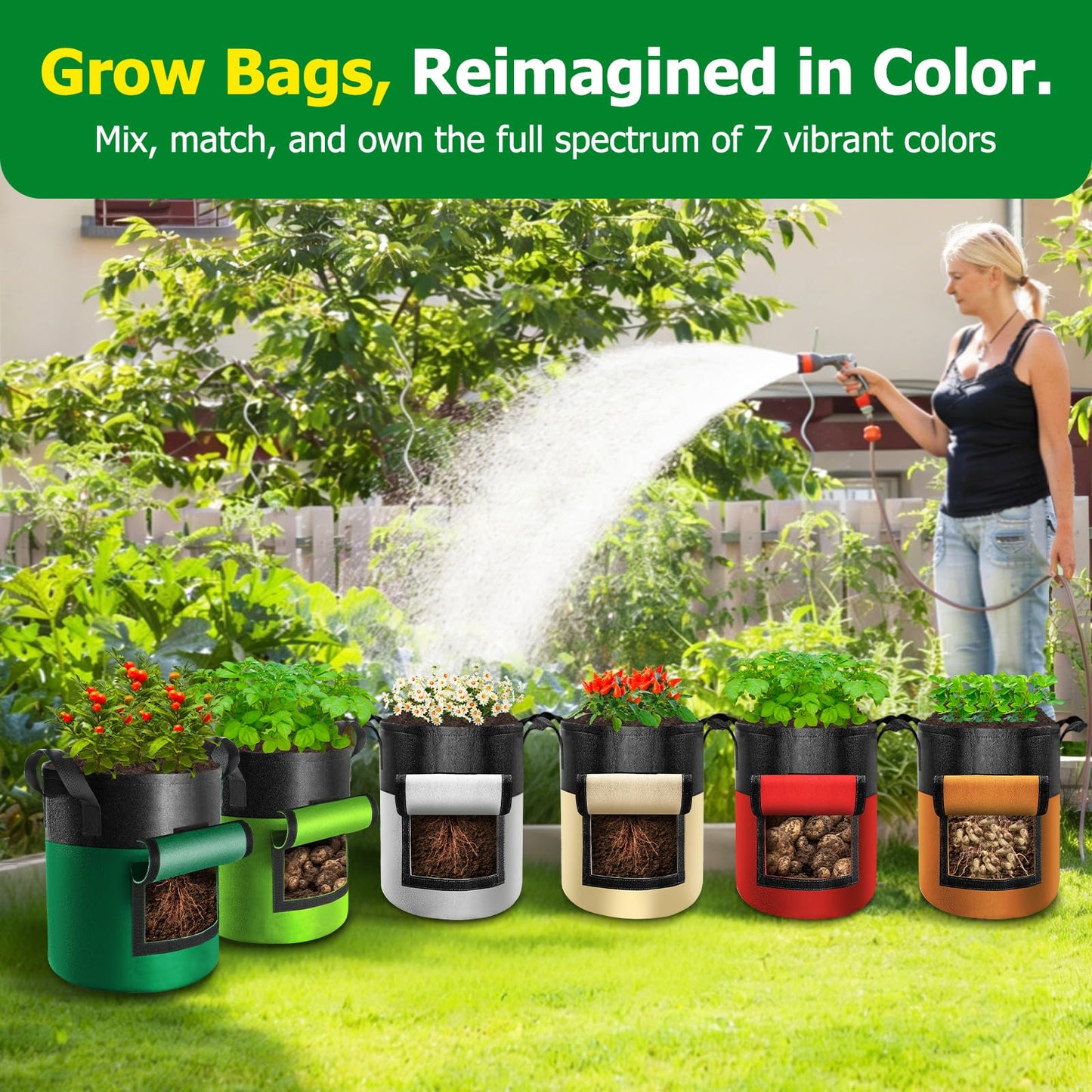 Xpatee 6 Pack Potato Grow Bags with Flap, 20 Gallon Grow Bags for Growing Potatoes, Xpatee Colorful Durable Fabric Garden Planter Pots with Harvest Window for Tomatoes Vegetables Fruit Flowers Herbs