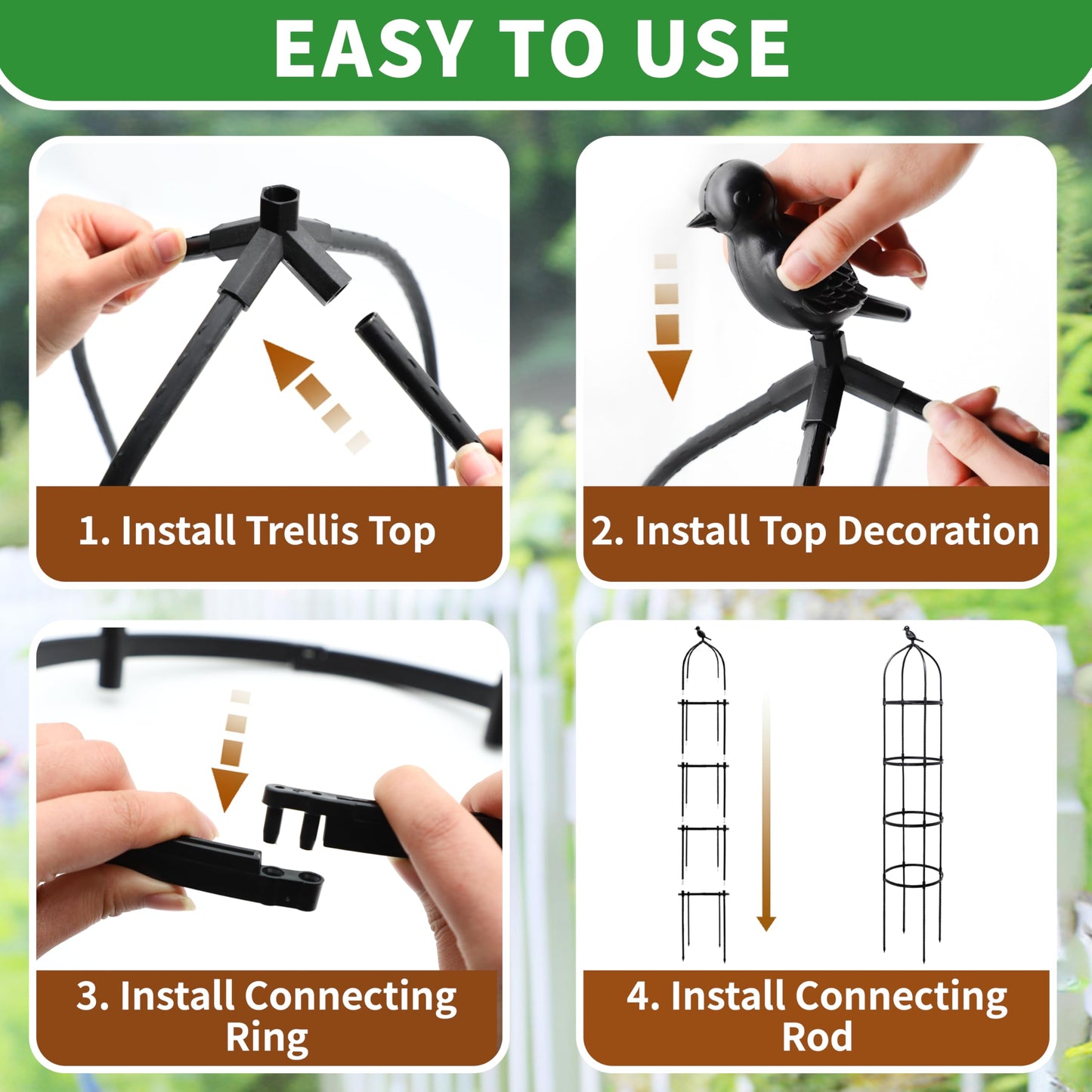 TCBWFY 2-Pack 6FT Garden Obelisk Trellis for Climbing Plants,70”Metal Plant Support Tower, Heavy Duty Thickened Tube,Rustproof Black Flower Stand for Vines, Roses, Outdoor & Indoor Use