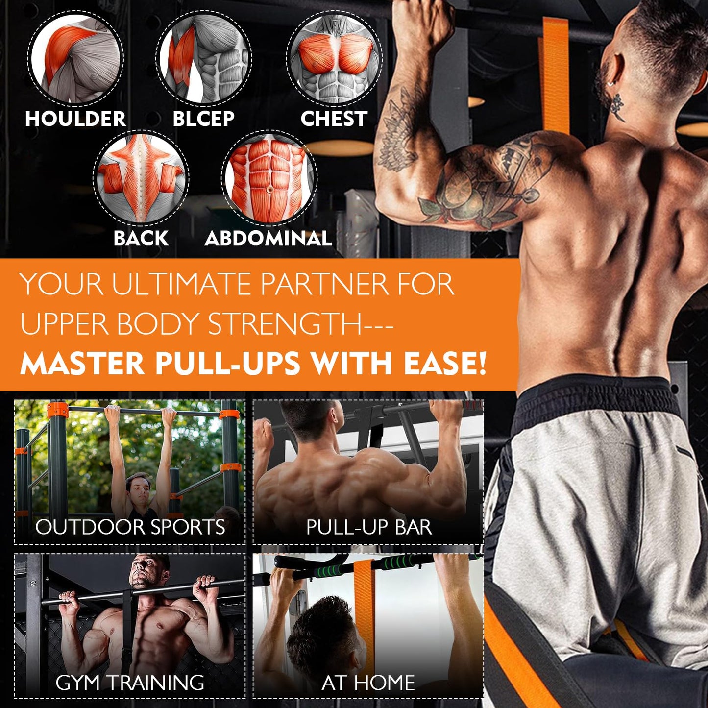 Pull Up Assistance Bands, Resistance Band for Pull Up Bar Workout, 8PCS Pull Up Bands Set for Enhanced Strength Training, Muscle Training, Back, Arm, with Feet Rest for Men Women, Adjustable