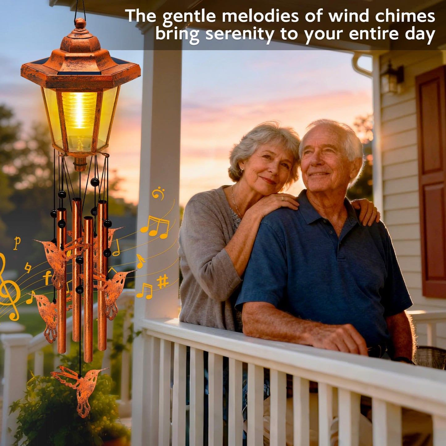 Large Solar Hummingbird Wind Chimes, Gifts for Women Mom Grandma Wife Sister Daughter Neighbor, Classic Bronze Wind Chimes with Wind Catcher, Solar Decor Lights for Outdoor Garden Patio Porch Window