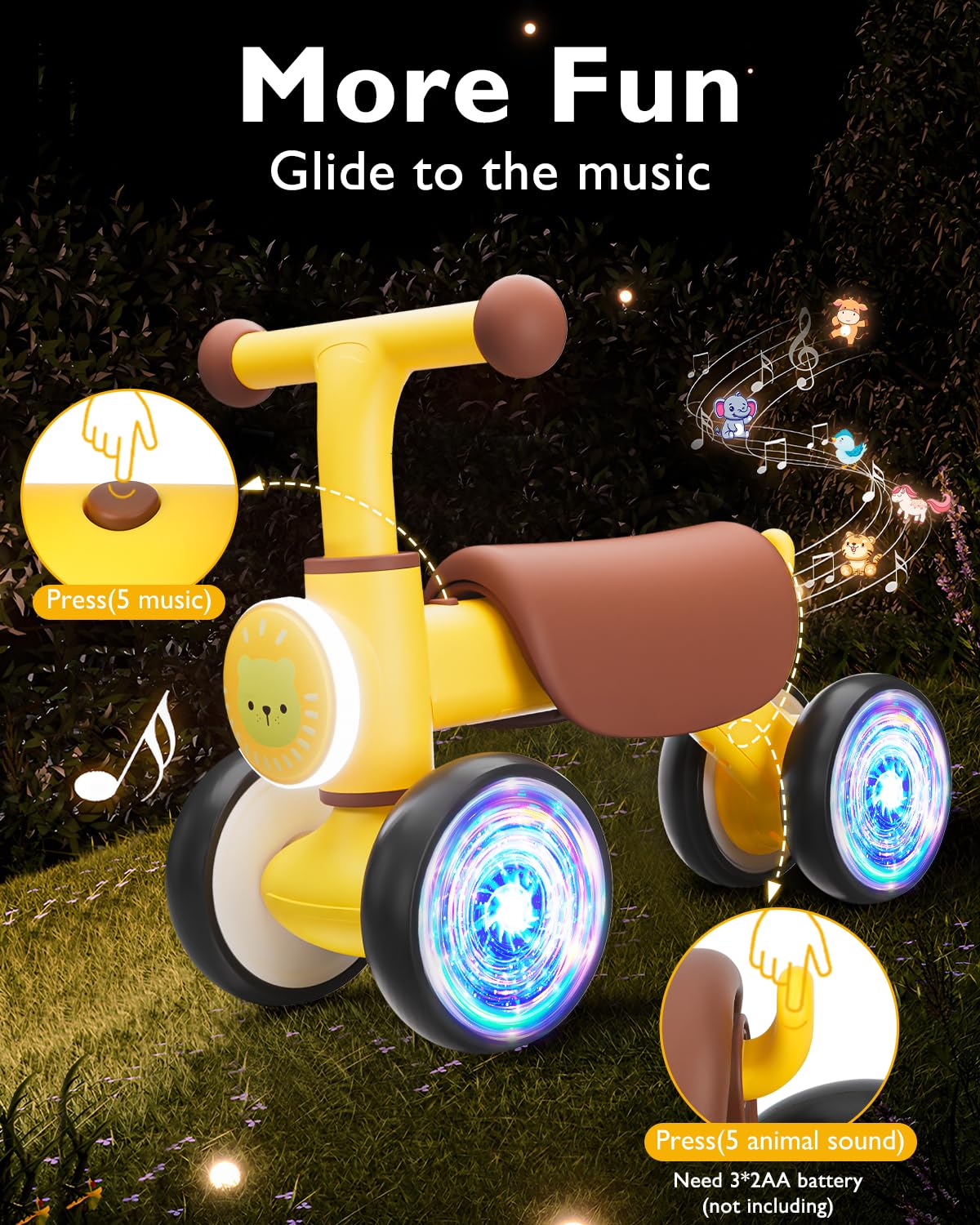 Baby Toys Balance Bike, Toddler Toys for 1 Year Old Girl Boy Gifts, Colorful Lighting Toddler Bike with Music and Soft Seat,First Bike for Baby 12-18 Months, Kids Gifts Toys Age 1 2