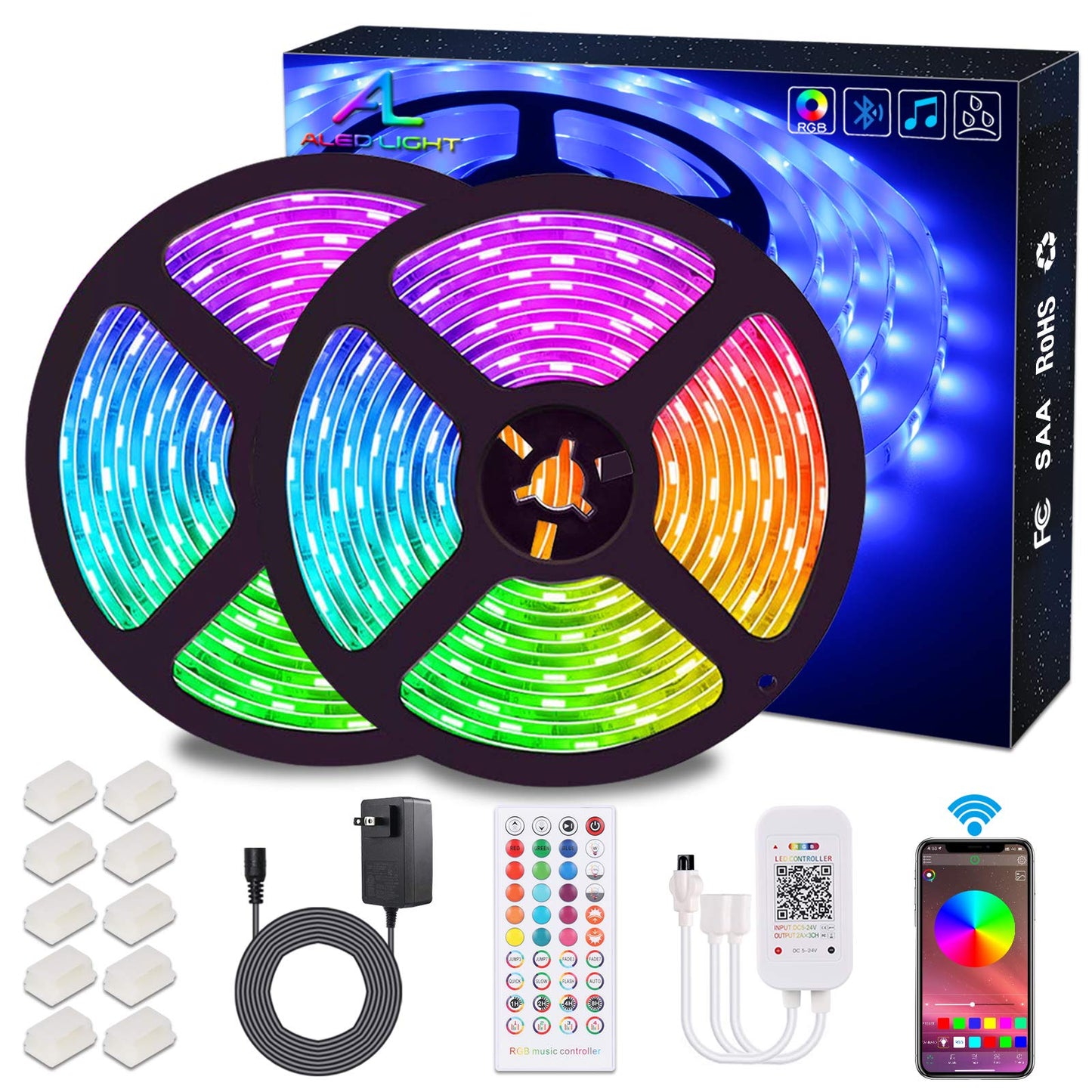 Bluetooth LED Strip Lights,SMD 5050 10M (2 x 5M) LED Strip Lights Smart-Phone Controlled,12V Waterproof RGB LED Brand Light for Home&Outdoor Decoration