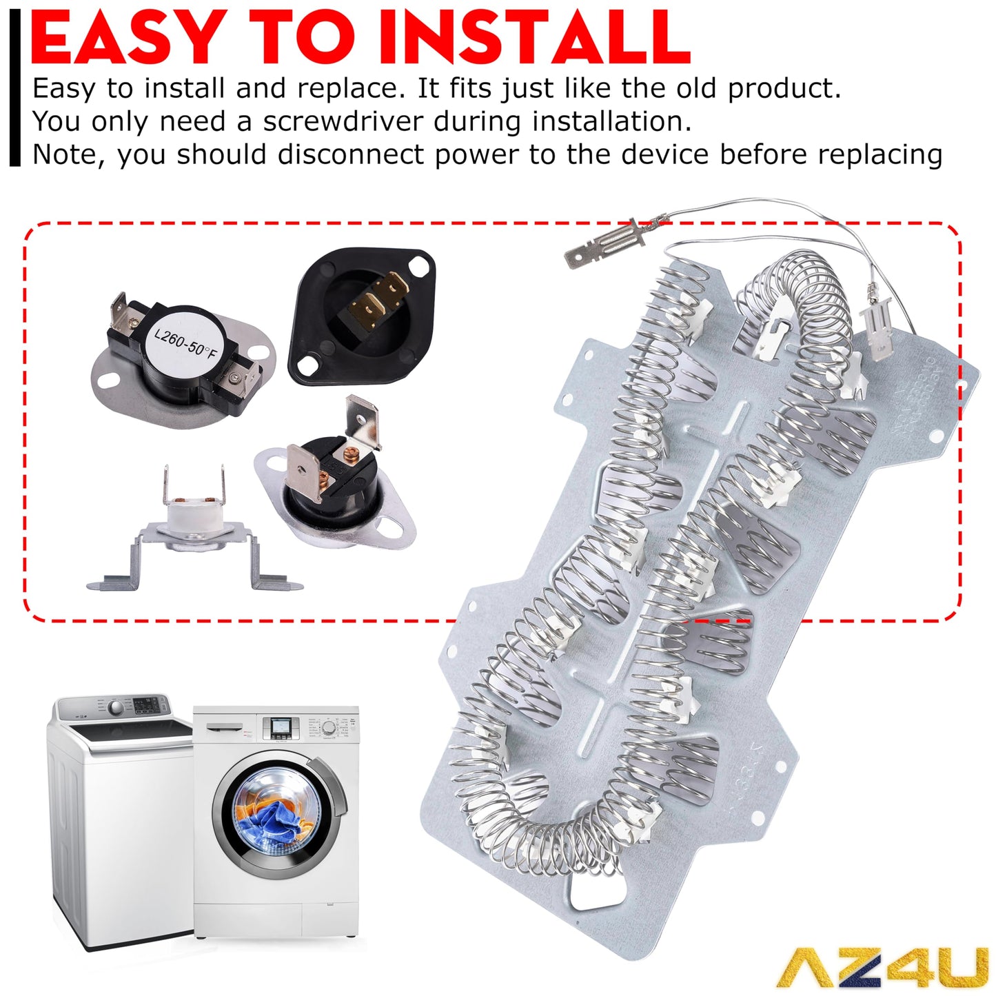 Dryer Heating Element Assembly Replaces For Samsung DV42H5200EP/A3 DV42H5200EF/A3 DV5451AEW/XAA DV40J3000EW/A2 DVE50R5400V/A3 DV219AEW/XAA DV395ETPASU/A1 DV448AEP/XAA DV350AEW/XAA DV330AEB/XAA