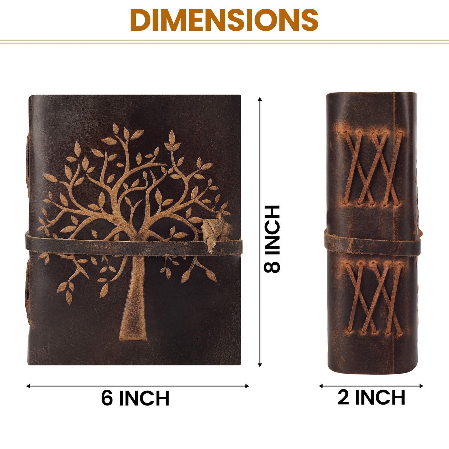 LEATHER VILLAGE Tree of Life Journal - 8 X 6 inches - Brown - 200 Antique Deckle Edge Handmade Paper – Book of Shadows - Vintage Leather Bound Journal for Women & Men