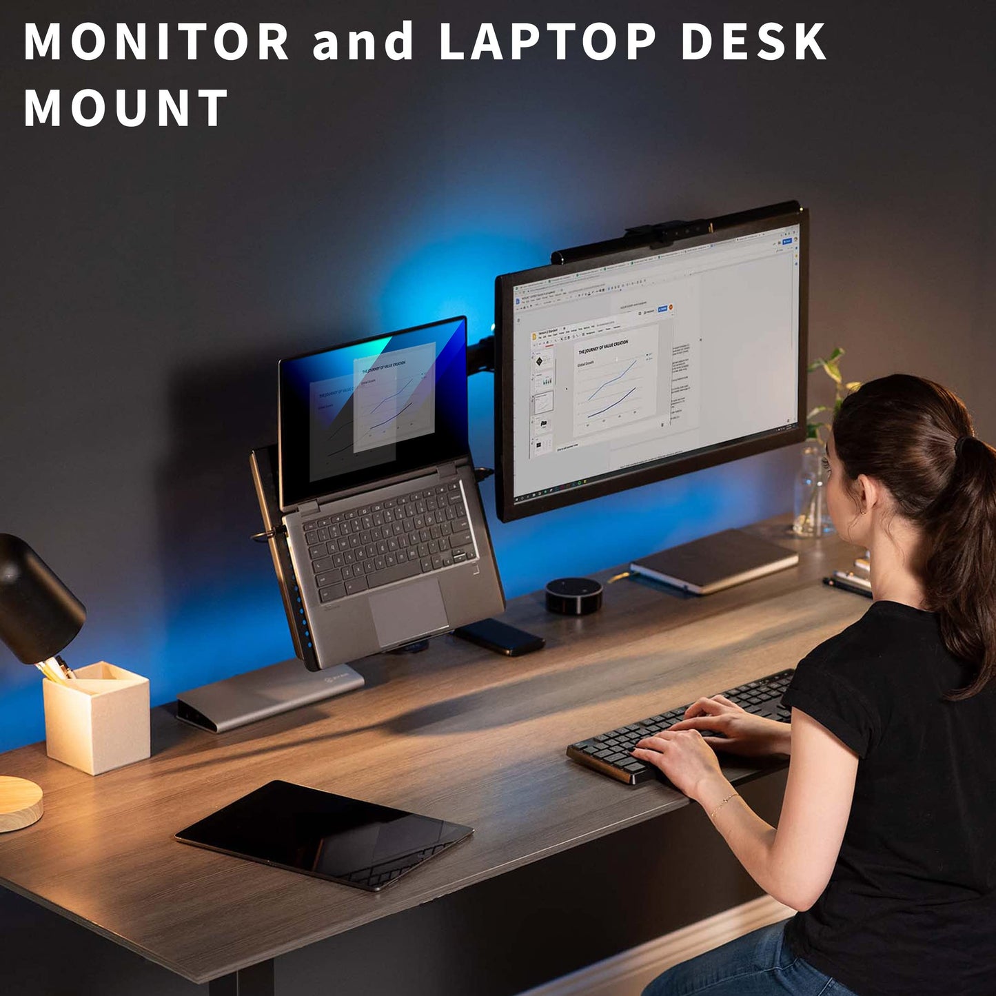 VIVO Black Fully Adjustable 13 to 32 inch Single Computer Monitor and Laptop Desk Mount Combo, Stand with Grommet Option, Fits up to 17 inch Laptops STAND-V002C