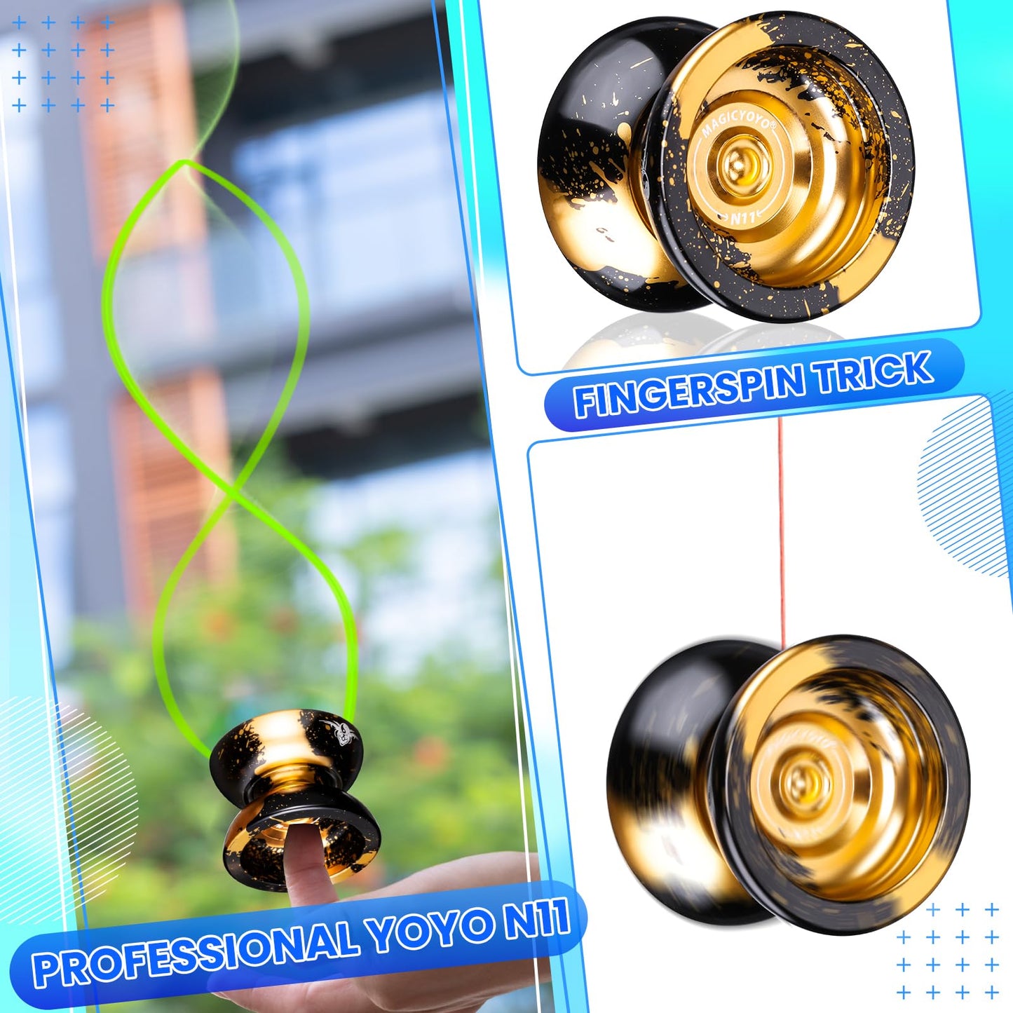 MAGICYOYO Professional Yoyo for Kids, Pack of 2 Yoyos, Unresponsive Yo Yo N11 and Responsive Yo yo K2, Dual Purpose Yo-yo for Beginner/Advanced, Extra Yoyo Case + 12 Strings + Bearing Kit
