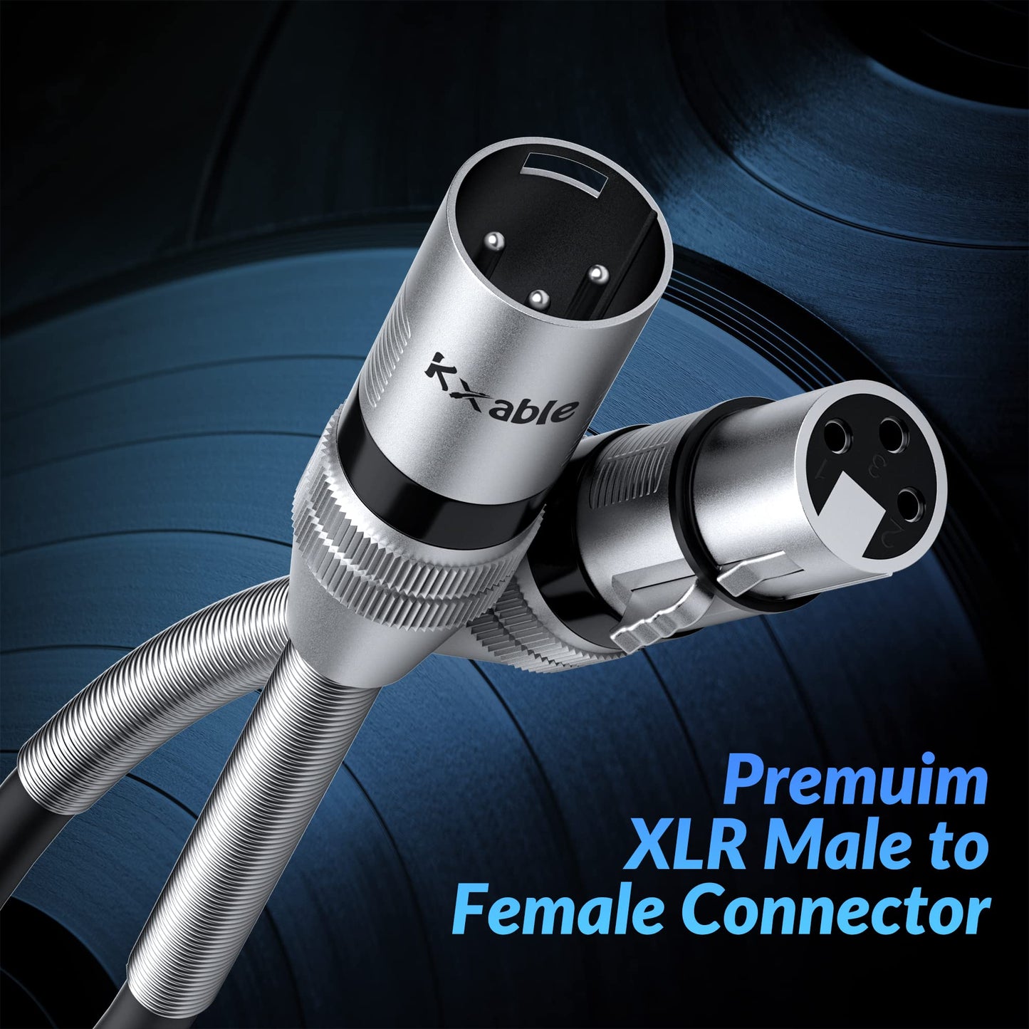 Kxable XLR Microphone Cable 40FT, XLR Male to Female Balanced Mic Cable, 3-Pin Shielded Speaker Cord, Zinc Alloy Connectors, Premium 22AWG Pure Copper, Metal Spring SR, Recording Studio, Podcast