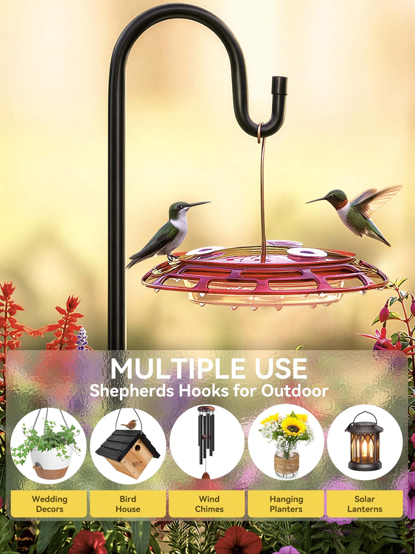 Bird Feeder Pole, 94" Shepherds Hooks for Outdoor Heavy Duty, Hummingbird Feeders Stand with Stable 5-Prong Base, Hanging Plant Shepherd Hook Hanger Stick for Outside Garden Yard Wedding
