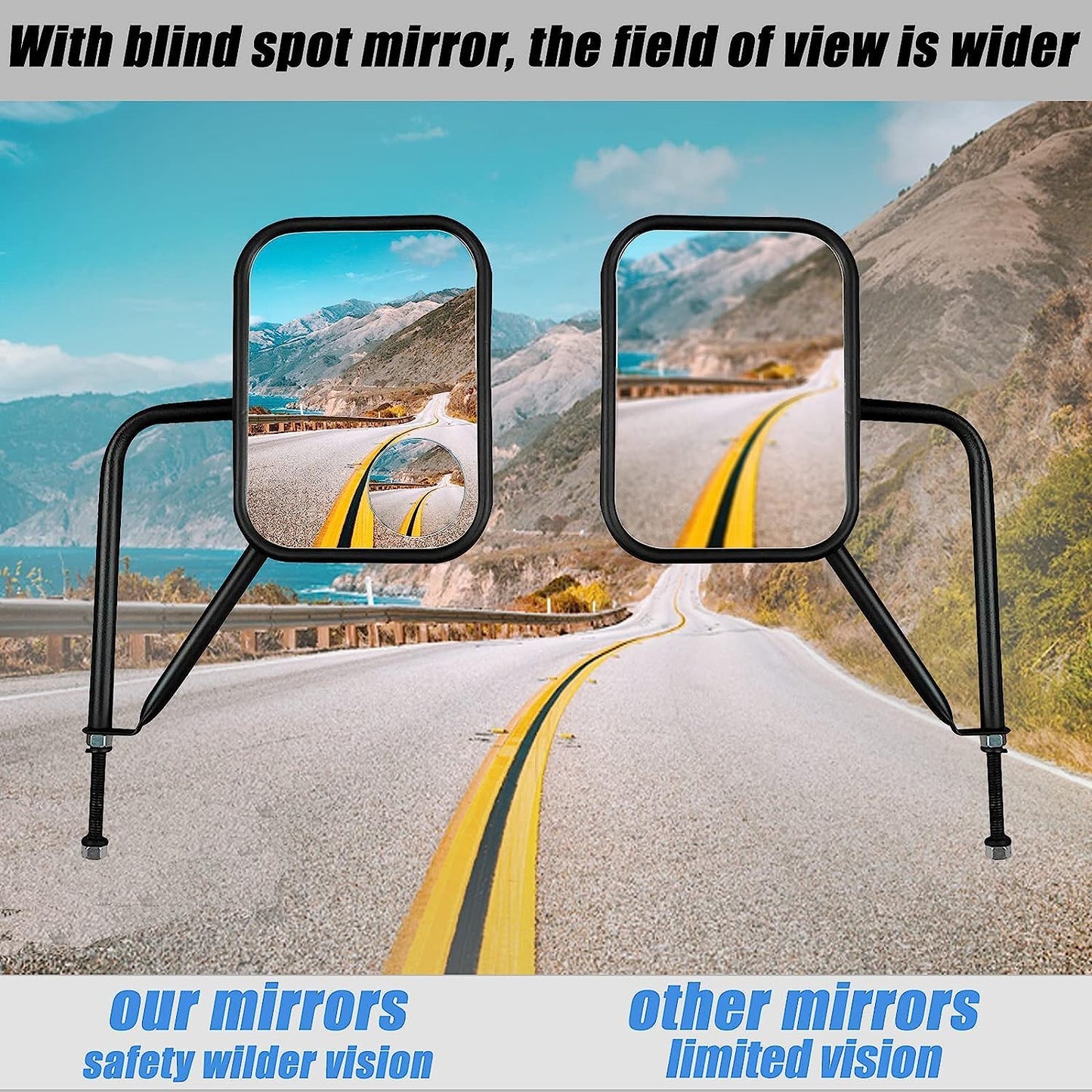 MKING Doors Off Mirror,Side Mirrors for Compatible With Jeep Wrangler CJ YJ TJ JK JL & Unlimited, Anti-Shake Quicker Install with Blind Spot Mirror Wide Angle.