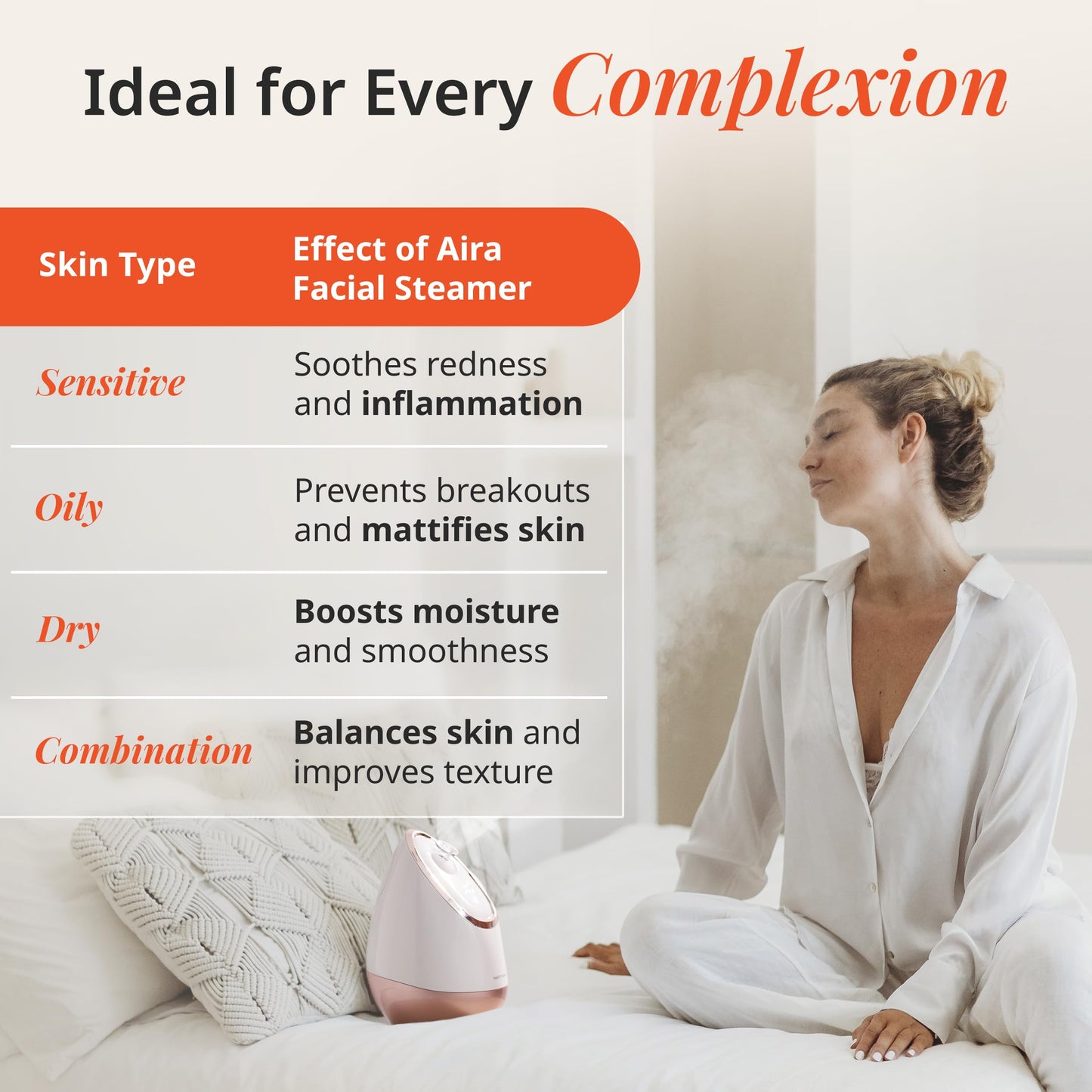 Aira Nano Ionic Facial Steamer by Vanity Planet - (Rose Gold) - Unclog Pores & Blackheads Cleaner Detoxifies, Cleanses & Moisturizes Skin - Adjustable Nozzle with Water Tank & 3 Essential Oil Baskets