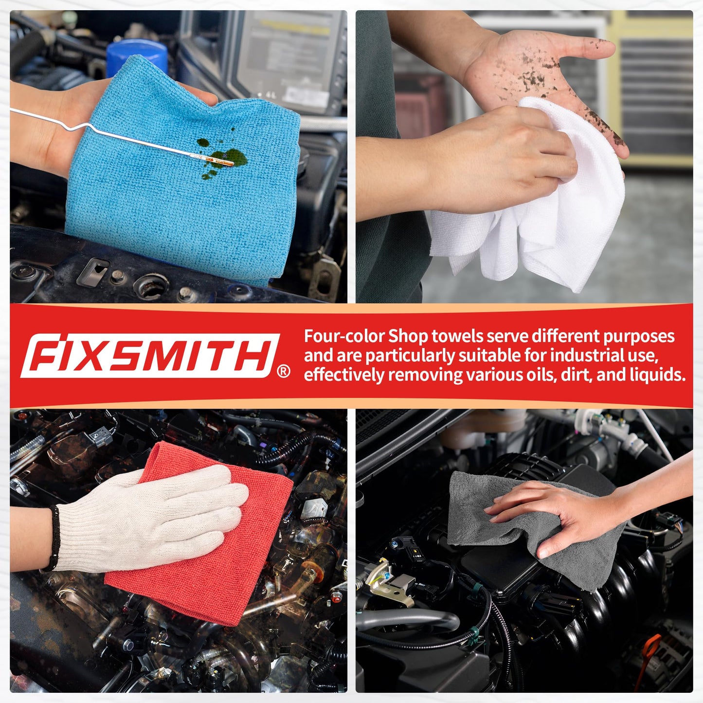 FIXSMITH Shop Towels, Microfiber Cleaning Cloths Bulk, 200 Pack Microfiber Towels for Cars, All-Purpose Absorbent Cleaning Rags, Shop Rags for Automotive, Mechanic, Garage, Bar, 11.5 x 11.5 inch