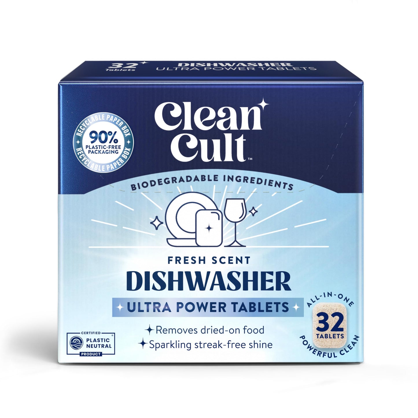 Cleancult Dishwasher Pods, 32 count, Lemongrass Scent, Biodegradable Detergent Tablets, Cruelty Free Tabs