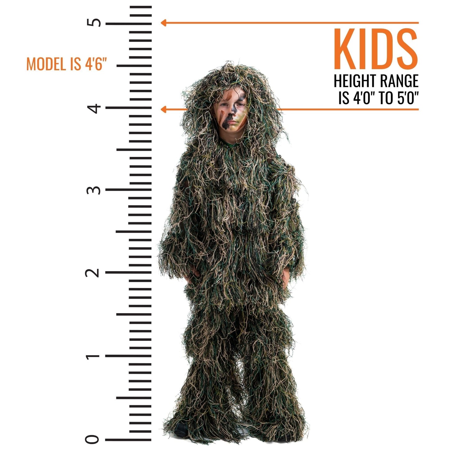 Arcturus Ultra-Lite Kids Ghillie Suit | Includes Bonus 3-Color Face Paint | Army | Sniper | Bush Halloween Costume